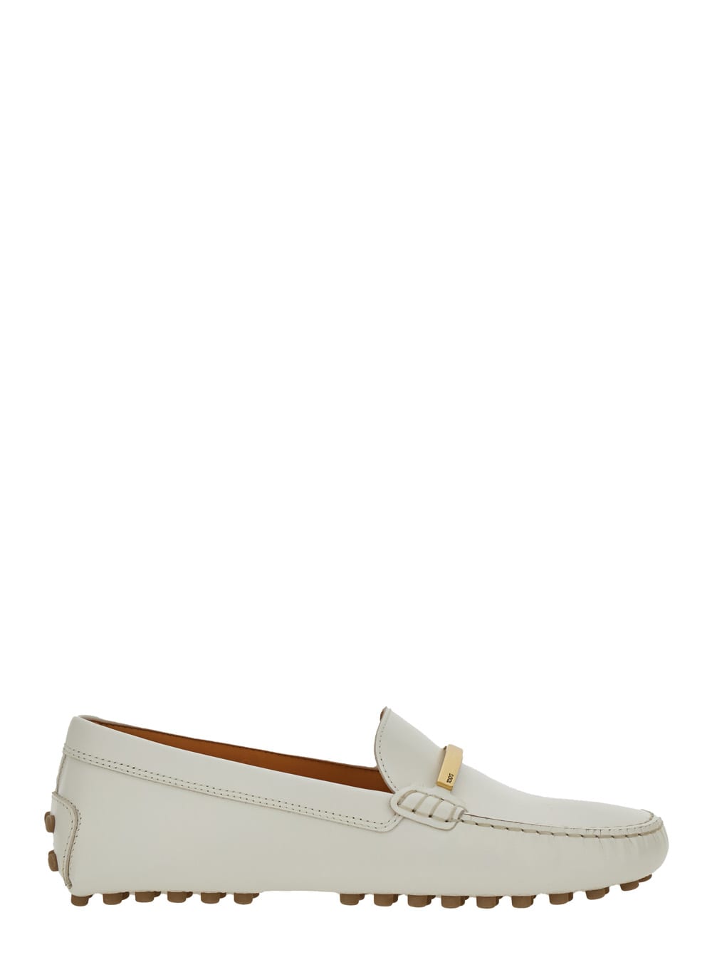 White Loafers With Logo Plaque And Rubber Sole In Leather Woman