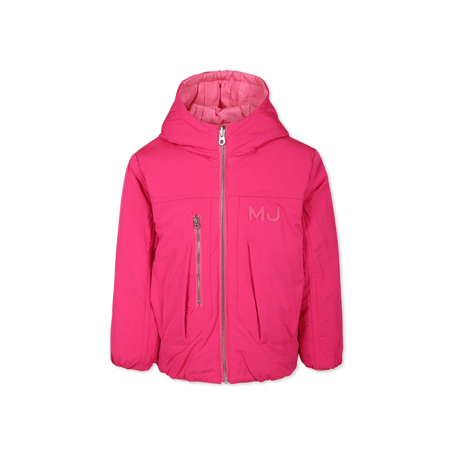 Marc Jacobs Fuchsia Reversible Down Jacket For Girl With Logo In Fuchsia