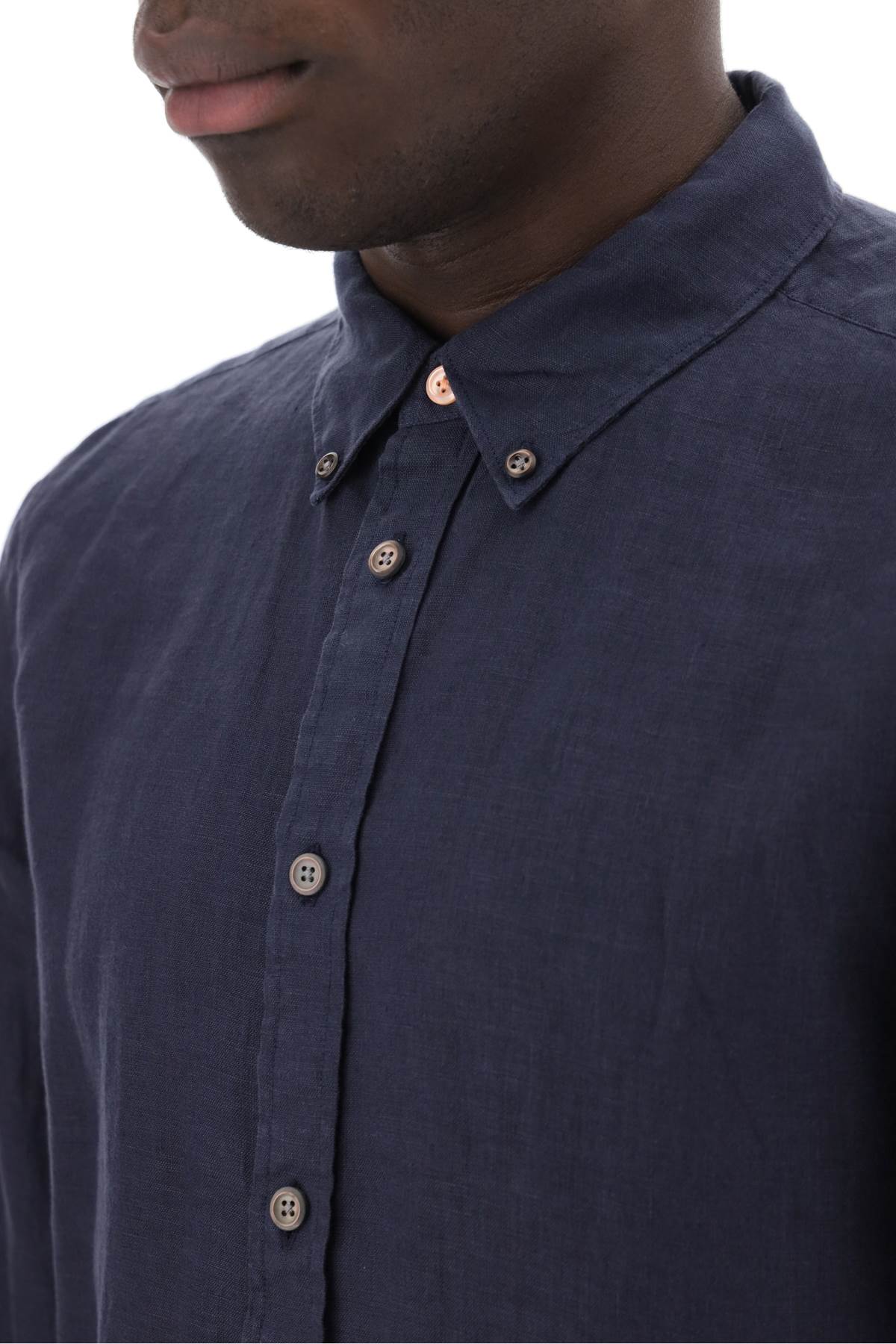 Shop Ps By Paul Smith Linen Button-down Shirt For In Very Dark Navy (blue)