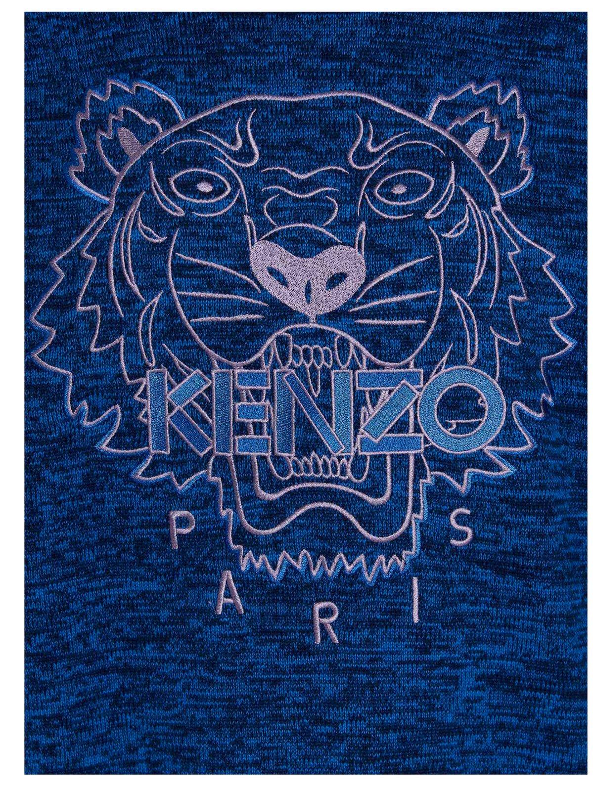 Shop Kenzo Logo Embroidered Crewneck Sweater In Blue