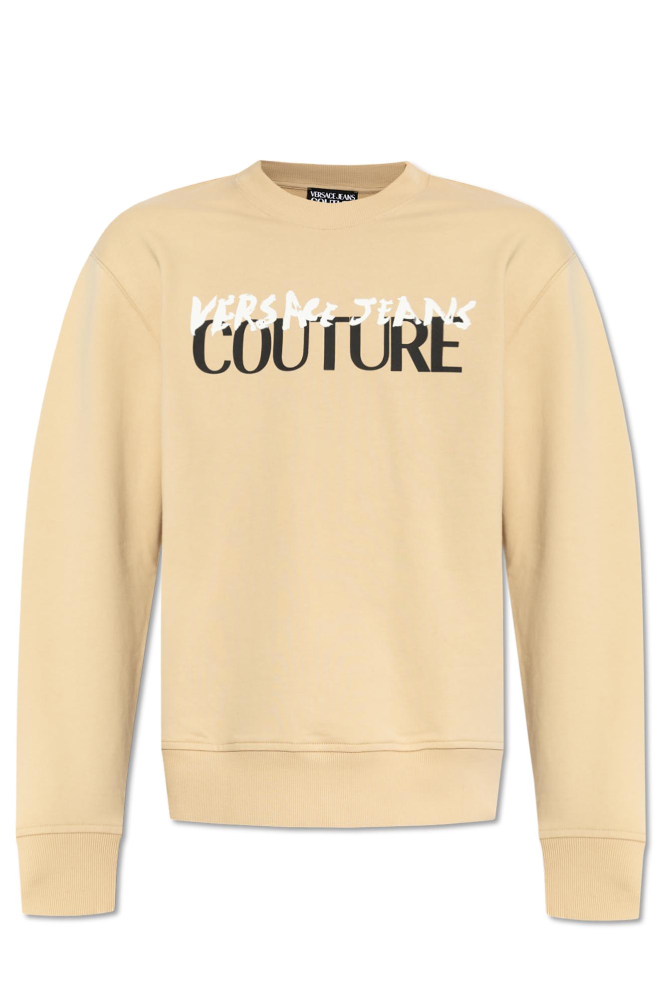 Shop Versace Jeans Couture Sweatshirt With Printed Logo In Beige