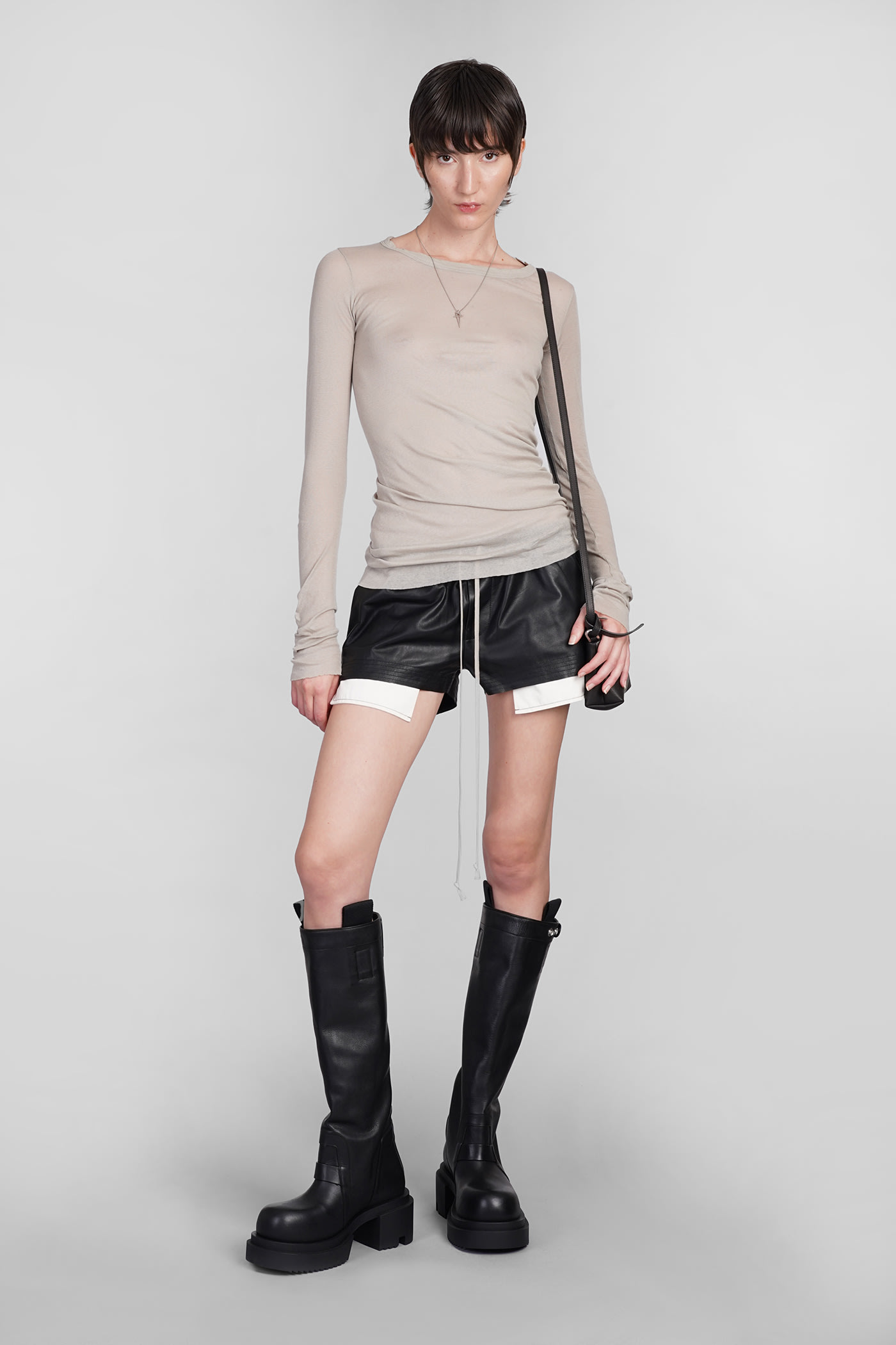 Shop Rick Owens Rib Ls T Topwear In Grey Cotton