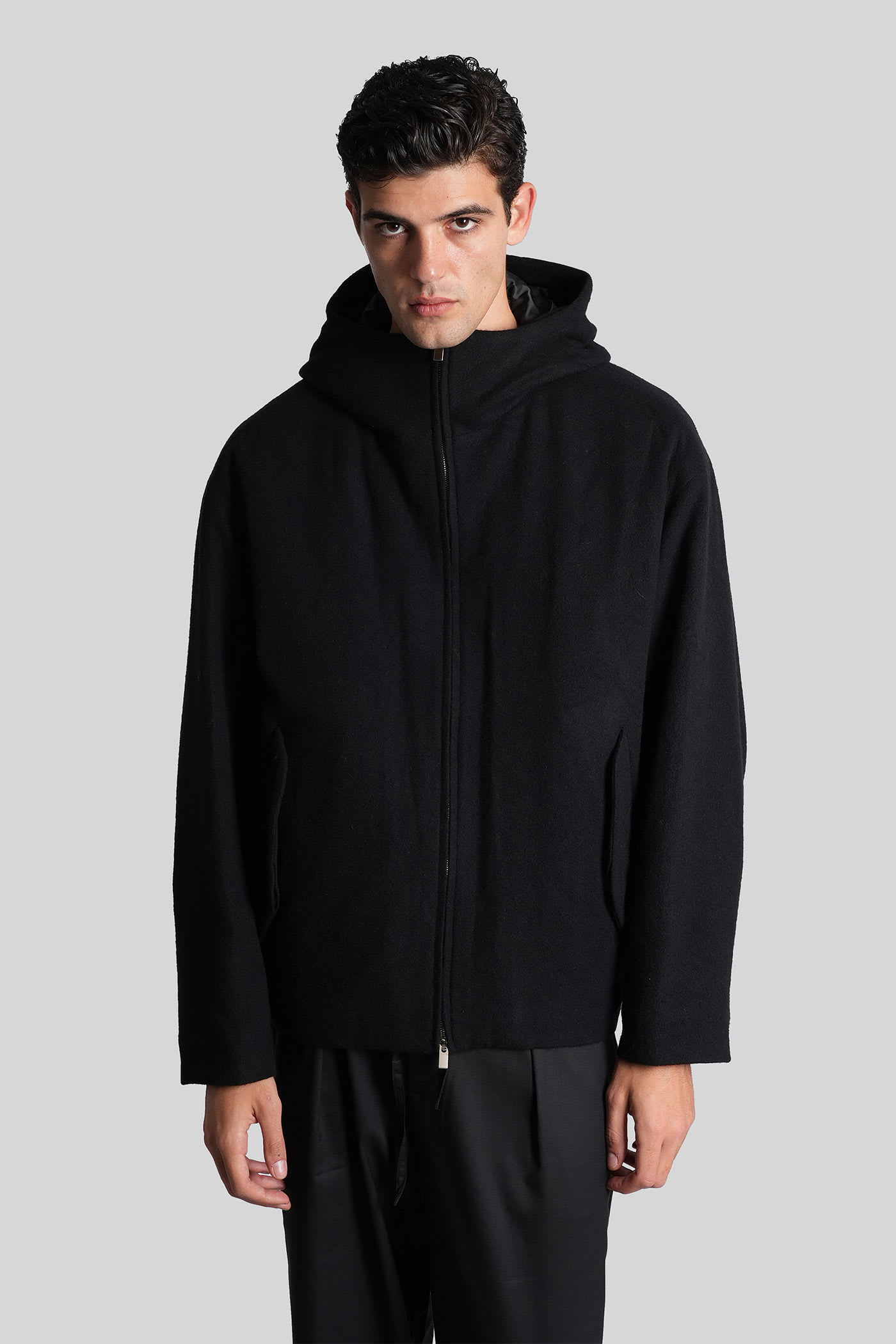 Attachment Casual Jacket In Black Wool In Black