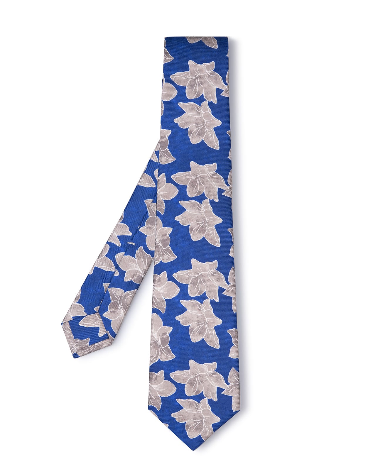 Kiton Man Royal Blue Silk Tie With Printed Flowers