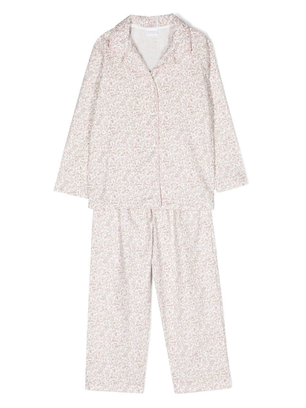 La Perla Kids' Floral-print Long-sleeve Pyjamas In Cream