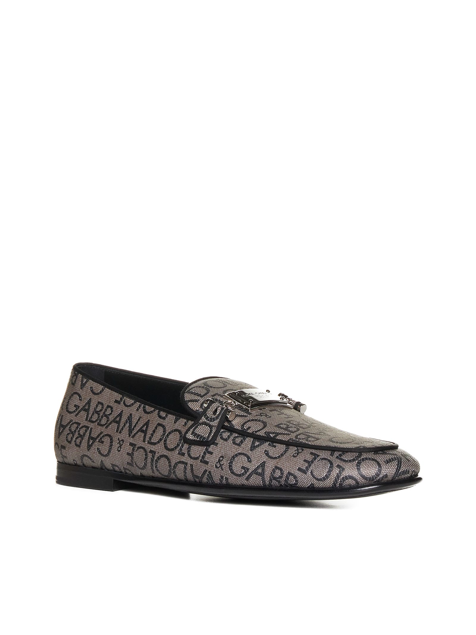 Dolce & Gabbana Logo-plaque Jacquard Loafers In Beige