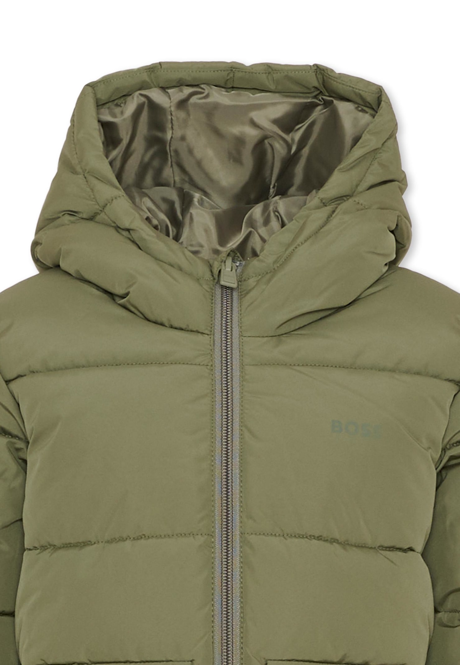 Hugo Boss Green Down Jacket For Boy With Logo In Green