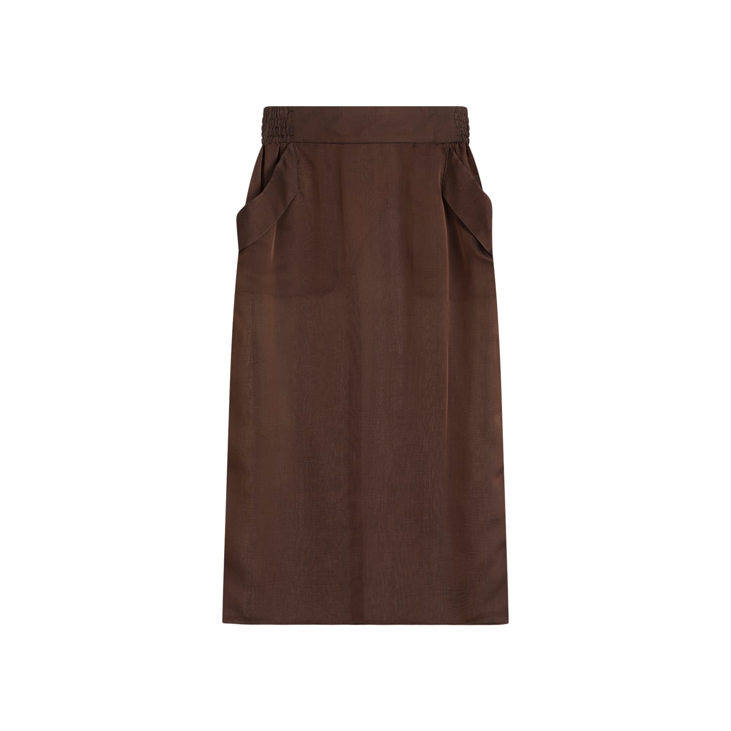 Shop Saint Laurent Silk Midi Skirt In Marron