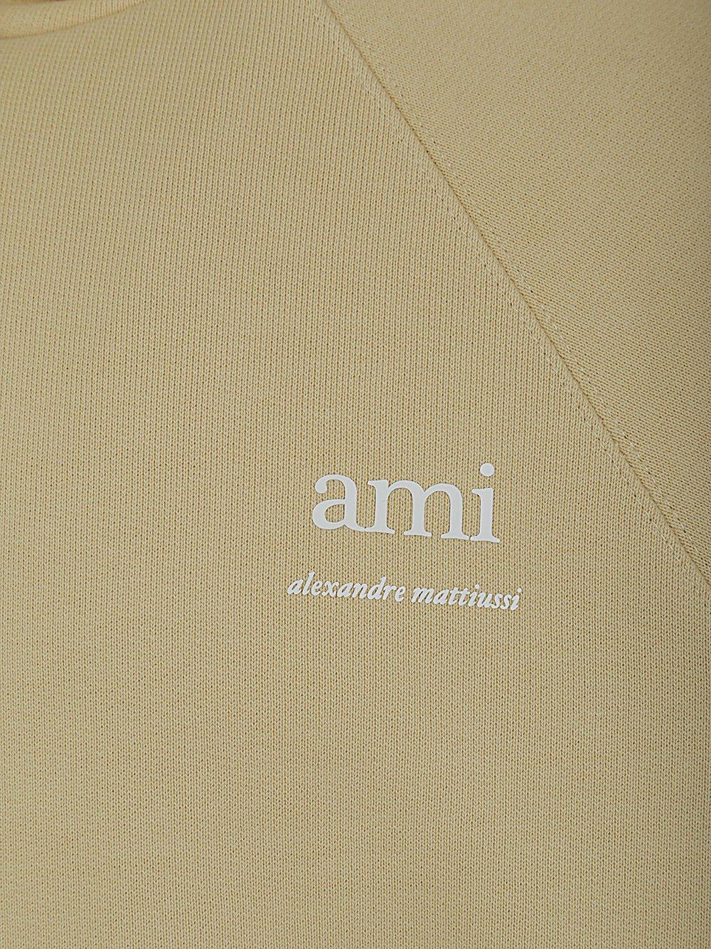 Shop Ami Alexandre Mattiussi Paris Logo-printed Drawstring Hoodie In Ecru