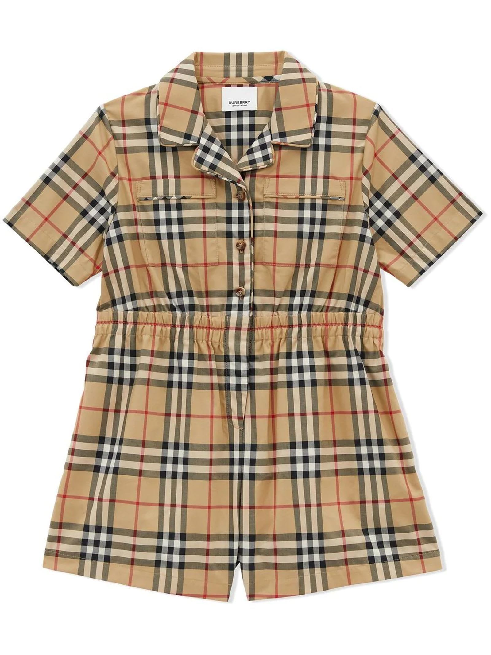BURBERRY VINTAGE CHECK STRETCH-COTTON TWILL PLAYSUIT