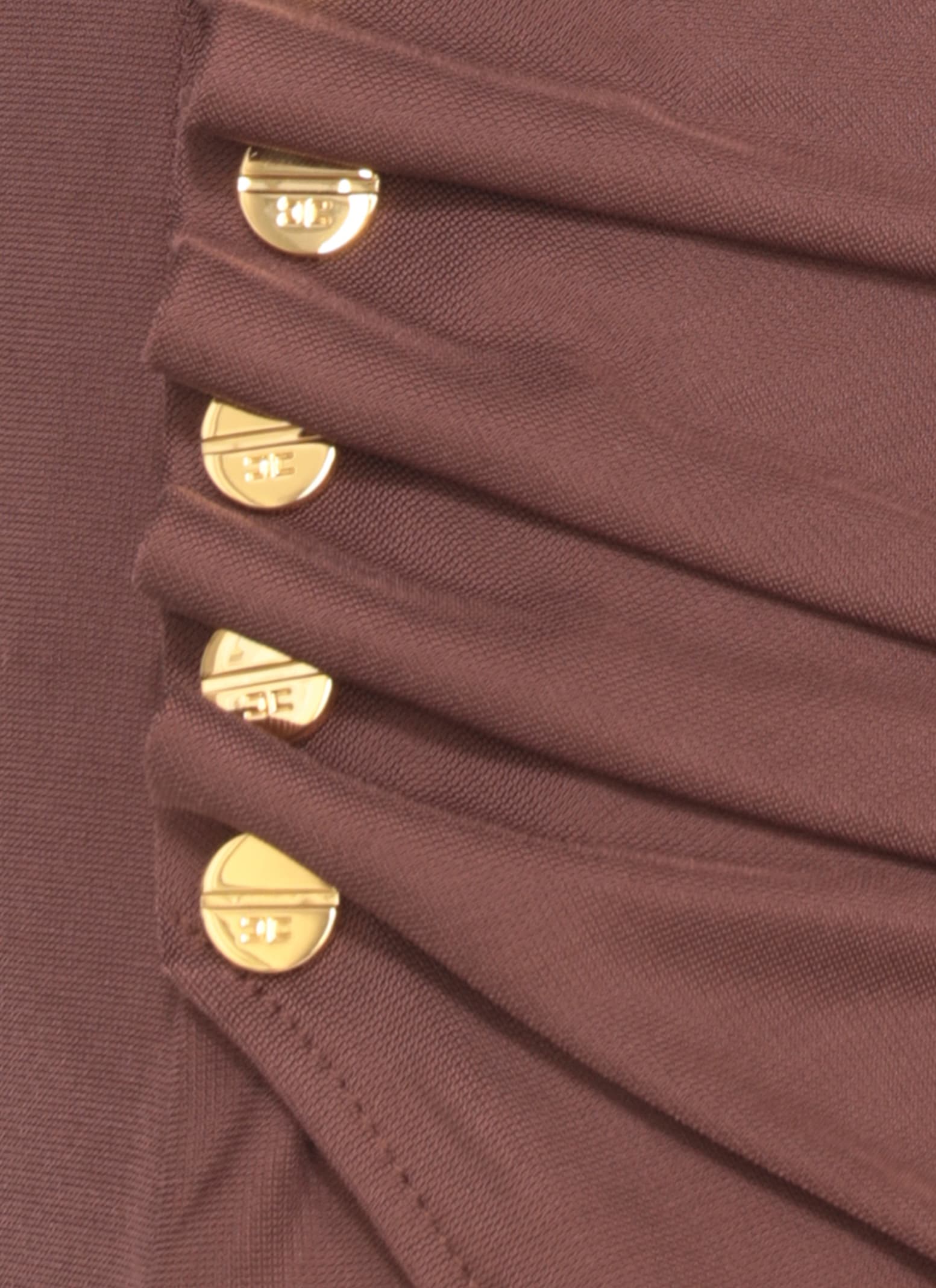 Elisabetta Franchi Deep V-neck Midi Dress With Metallic Accents In Brown
