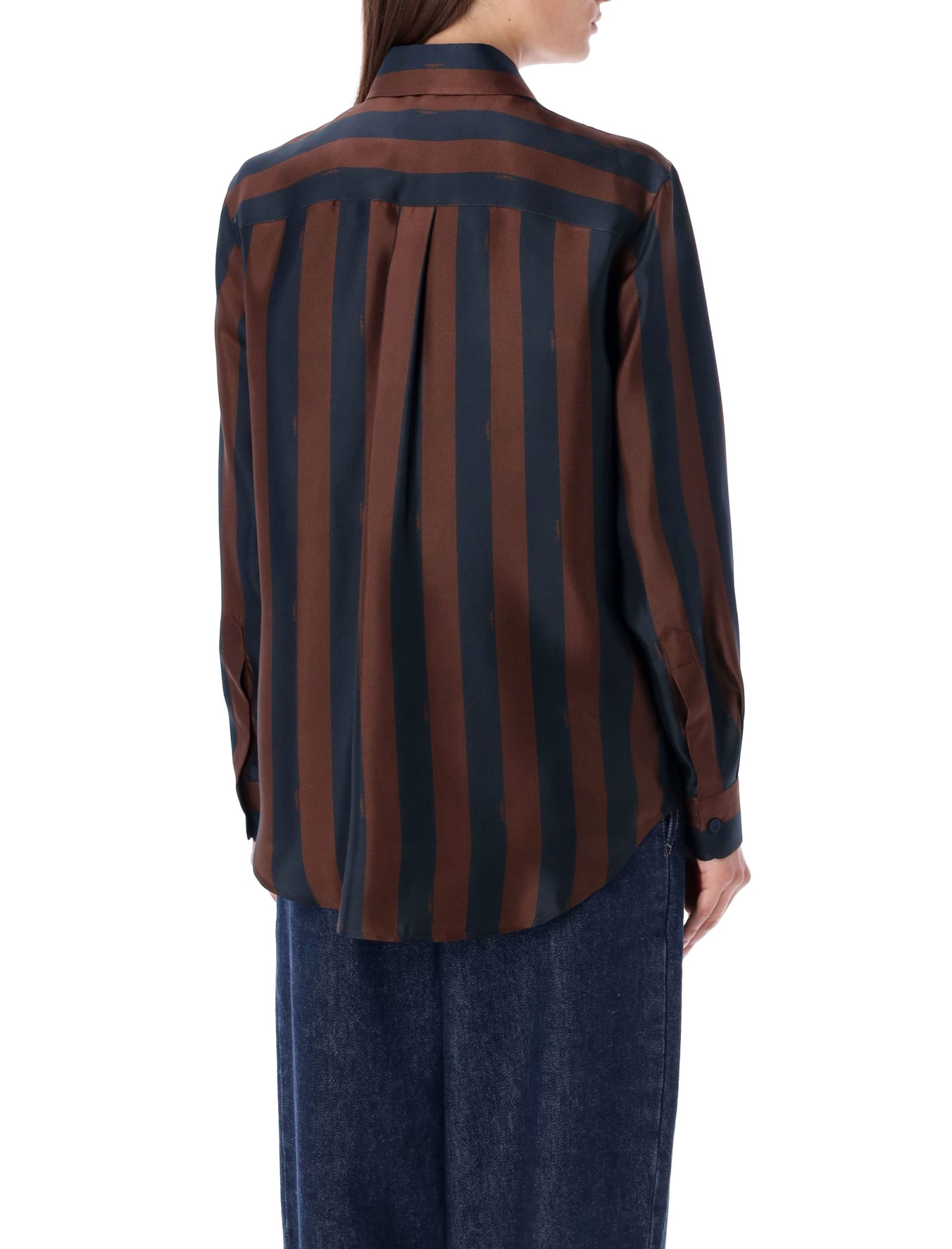 Fendi Striped Silk Shirt In Cocoa/navy