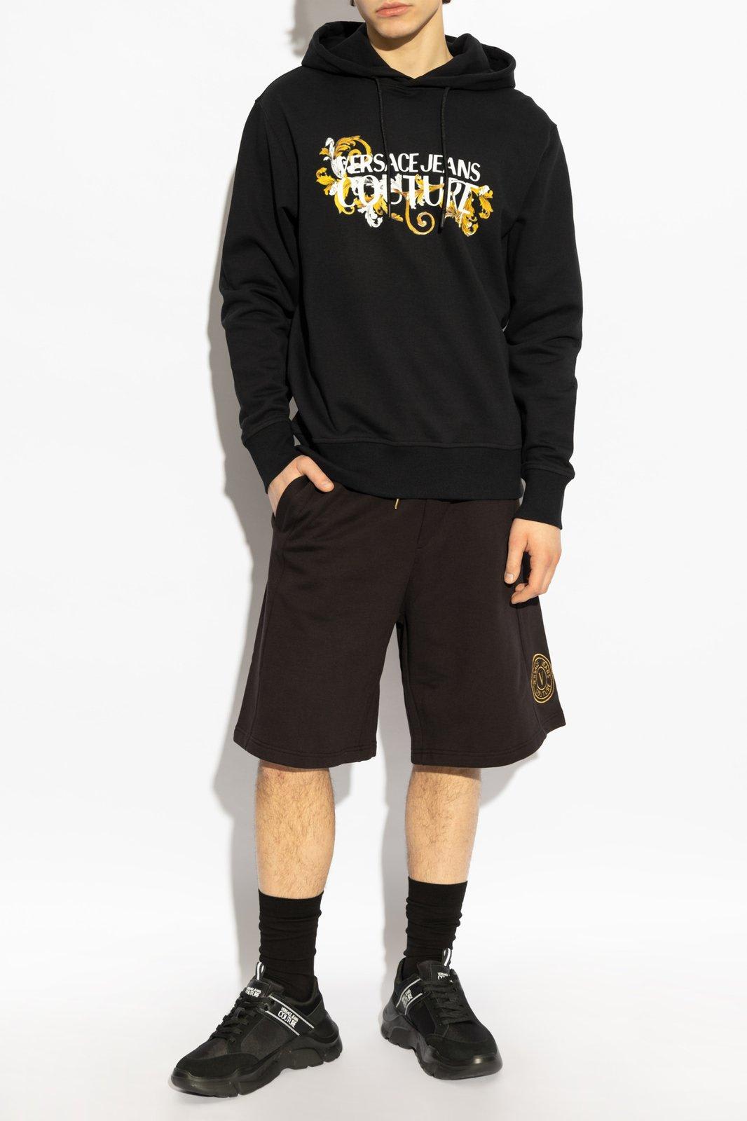 Versace Jeans Couture Graphic Print Cotton Sweatshirt With Drawstring Hood