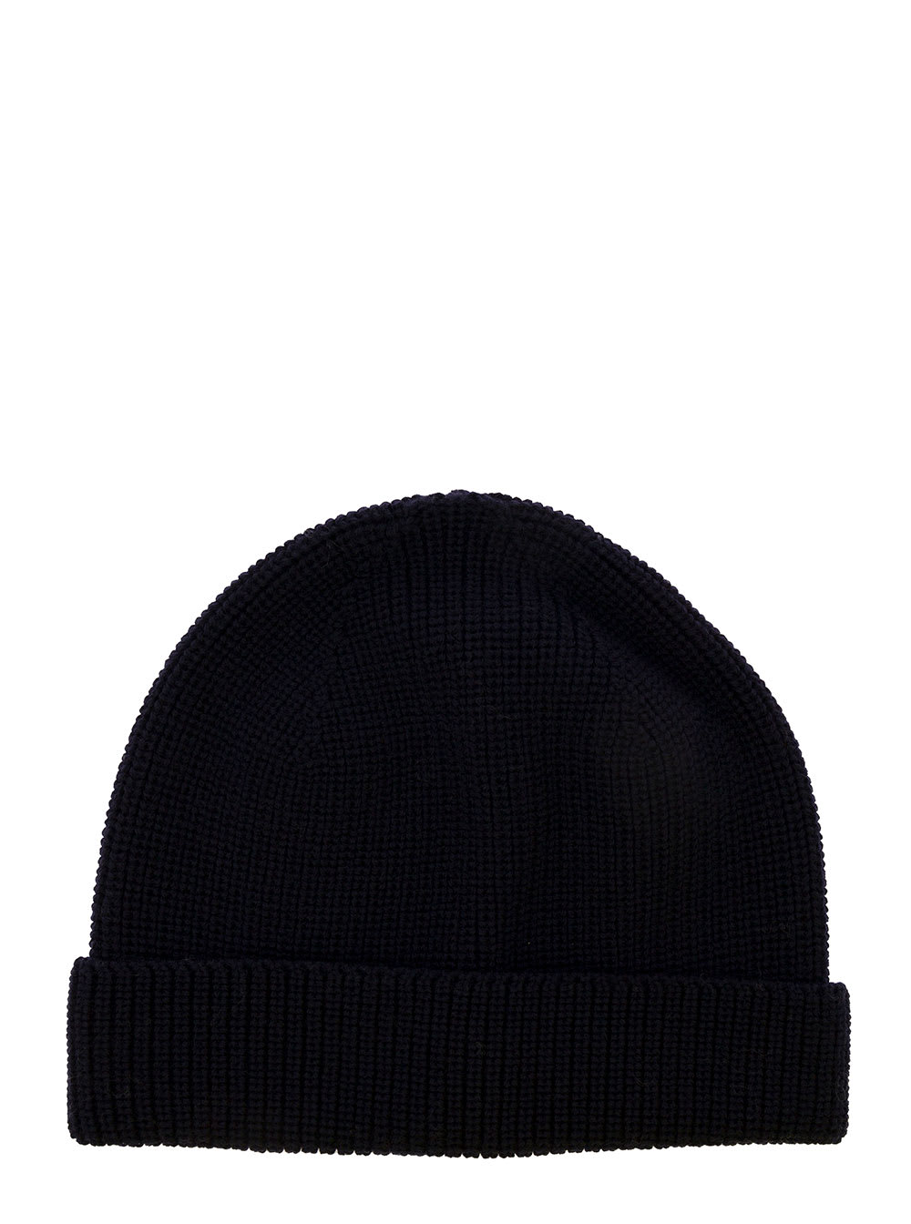 Black Ribbed Beanie With Turned Up Brim In Wool Man Tagliatore