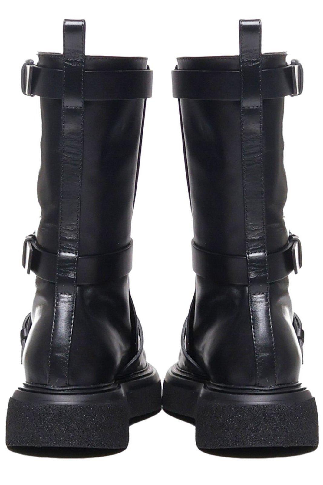 Shop Max Mara Buckled Detailed Round Toe Boots In Nero