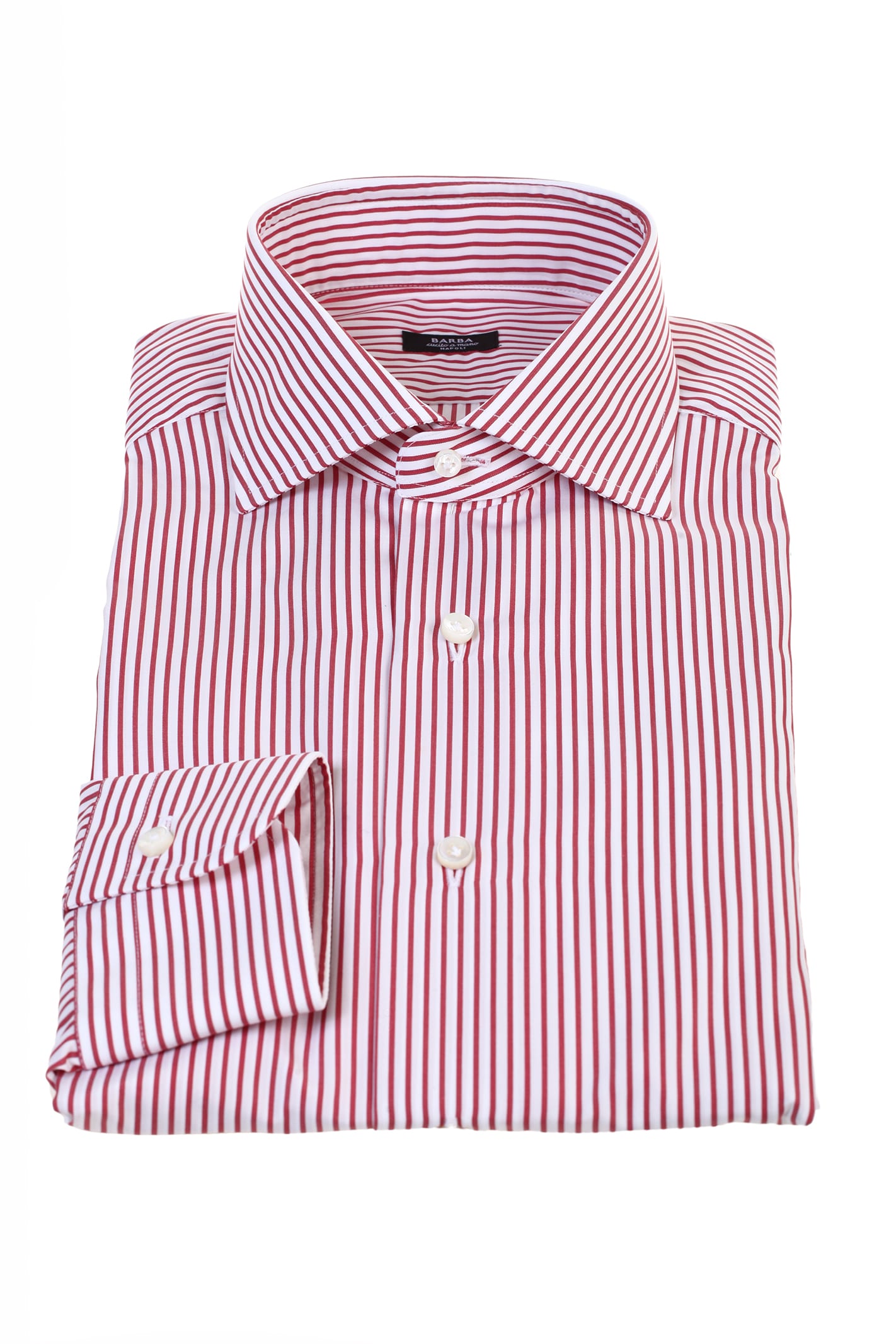 Barba Napoli Barba red and white vertical striped cotton shirt