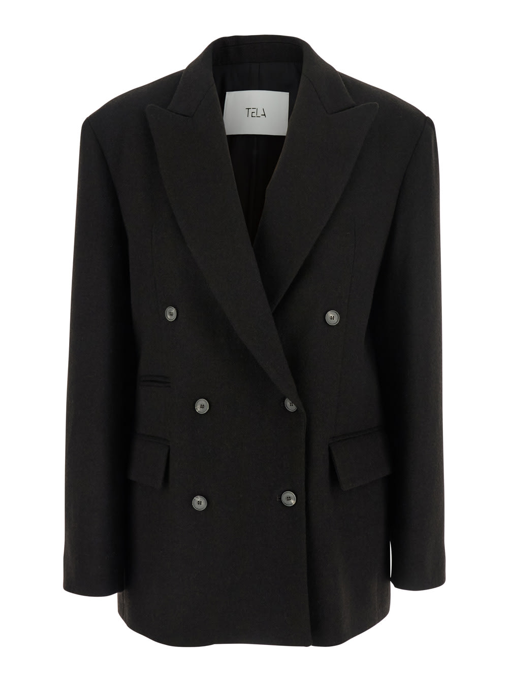 Tela Frost Double-breasted Blazer In Black