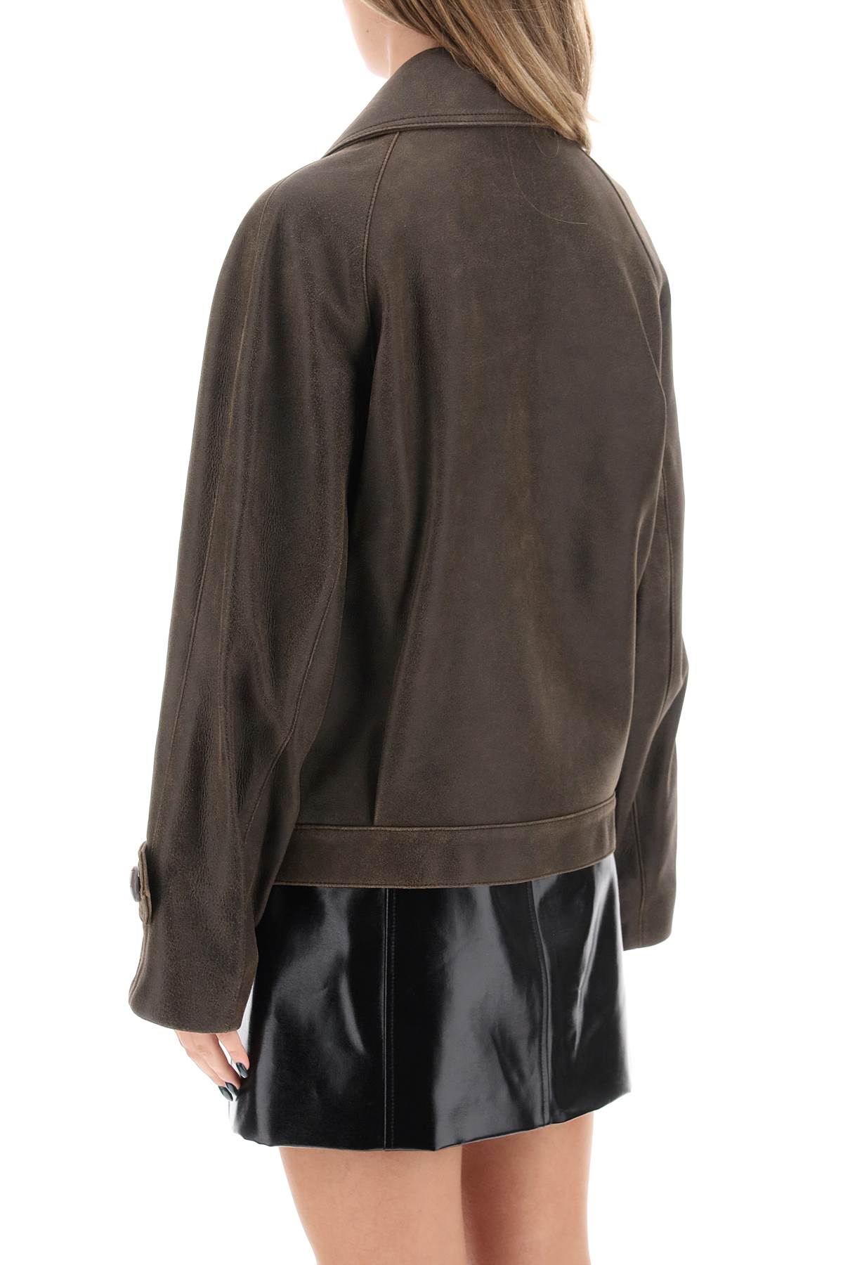Shop Mvp Wardrobe Solferino Jacket In Vintage-effect Leather In Grece (brown)