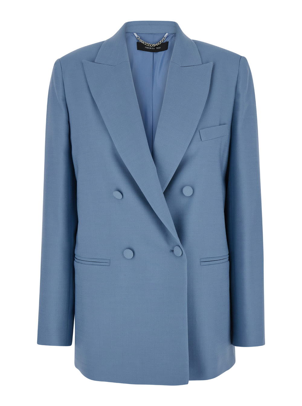 Shop Federica Tosi Light Blue Double-breasted Blazer In Wool Blend Stretch Woman