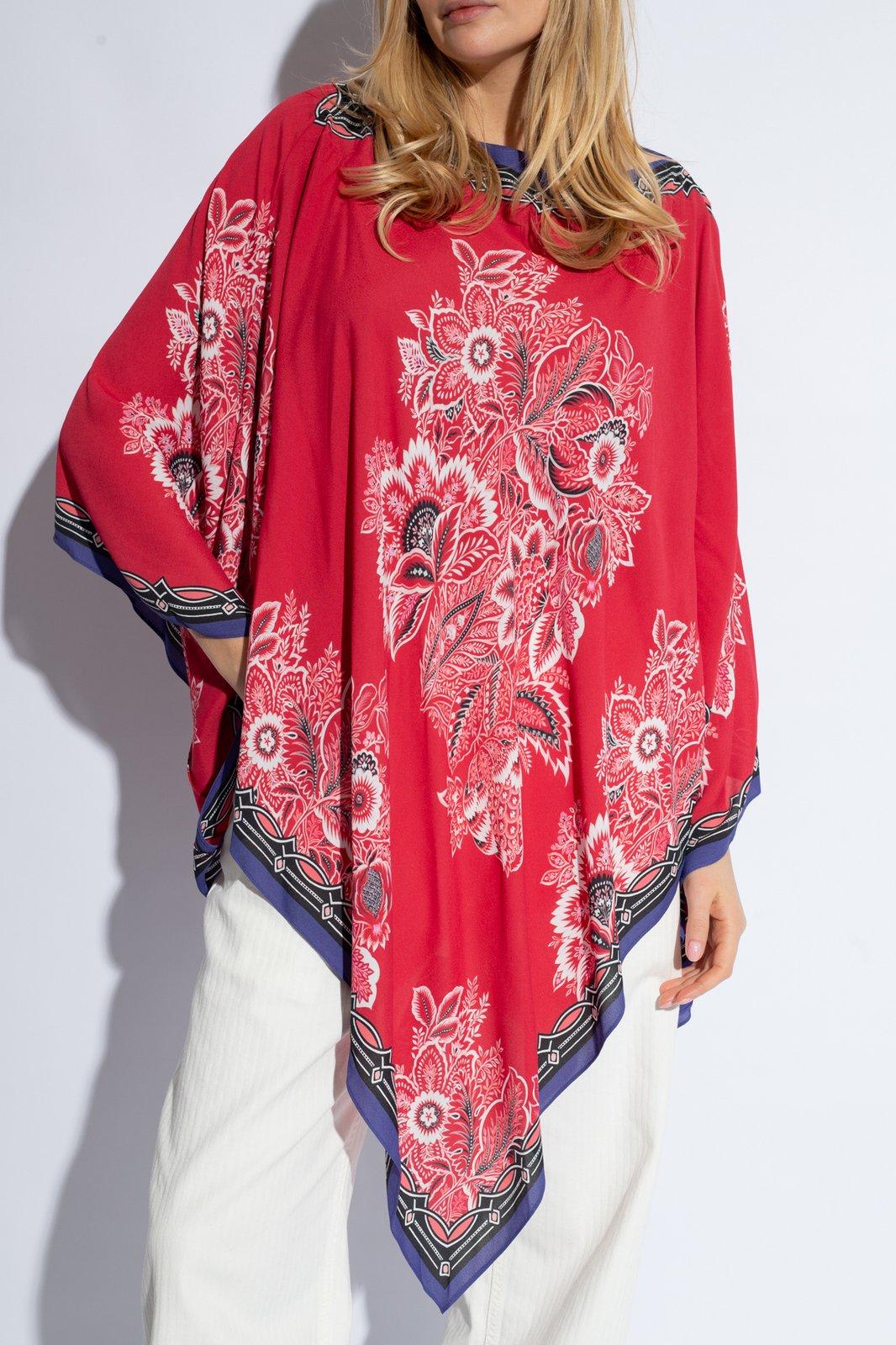 Shop Etro Floral Printed Asymmetric Dress In Rosso/multicolour