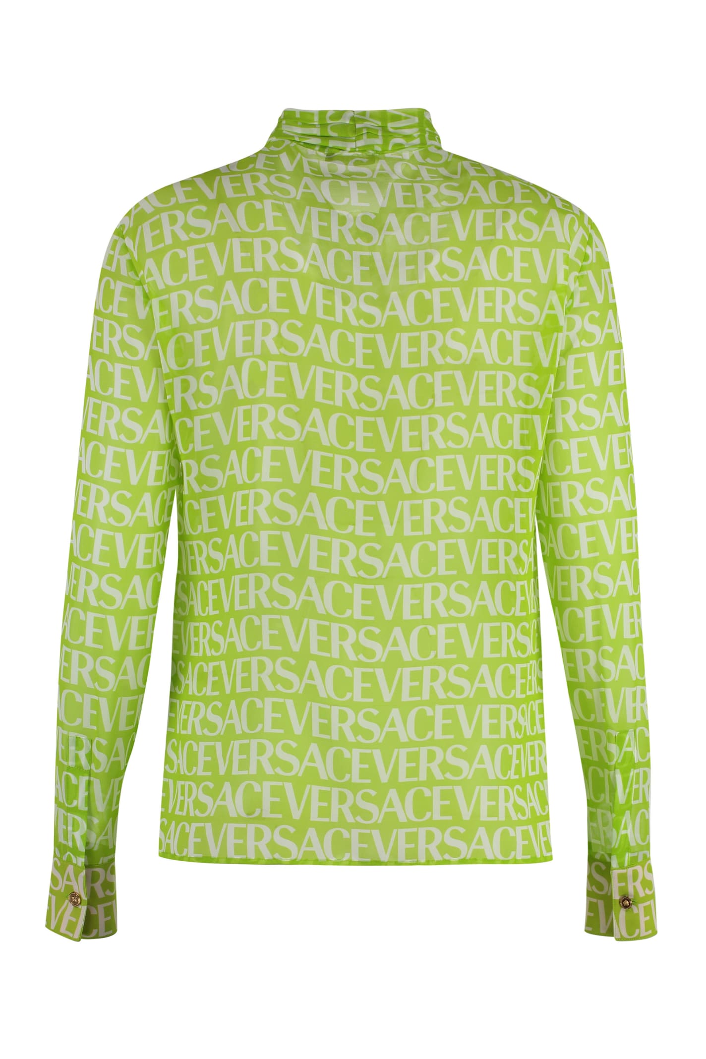 Shop Versace Printed Silk Blouse In Green