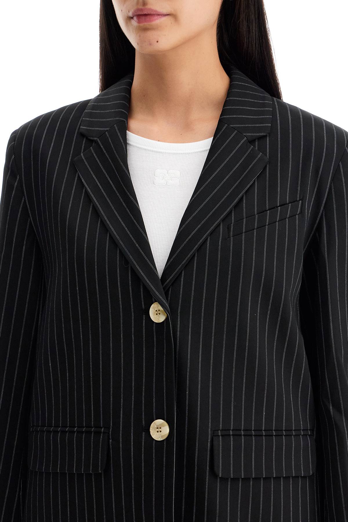 Shop Ganni Striped Boxy Blazer In Black (black)