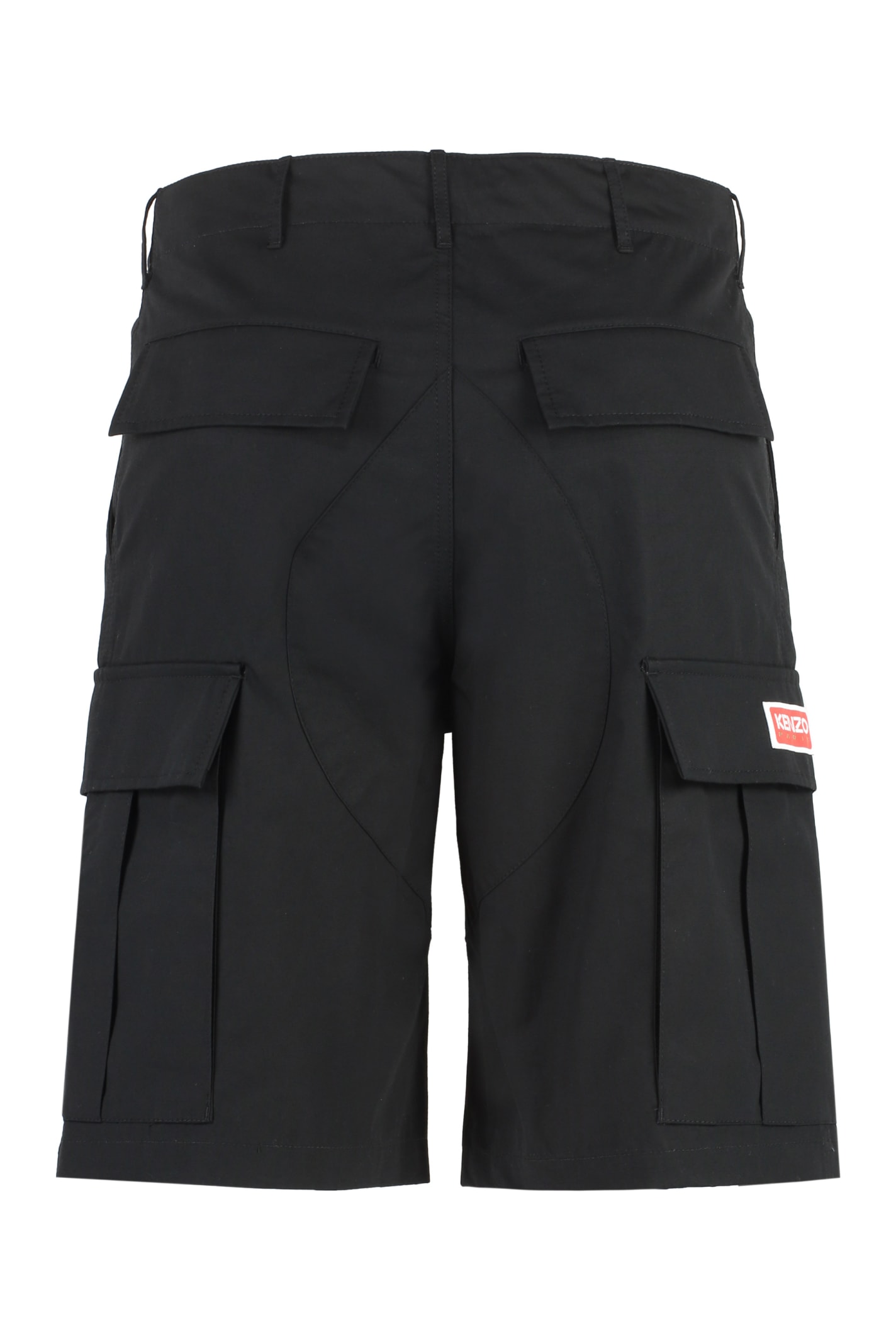 Shop Kenzo Cotton Cargo Bermuda Shorts In Black