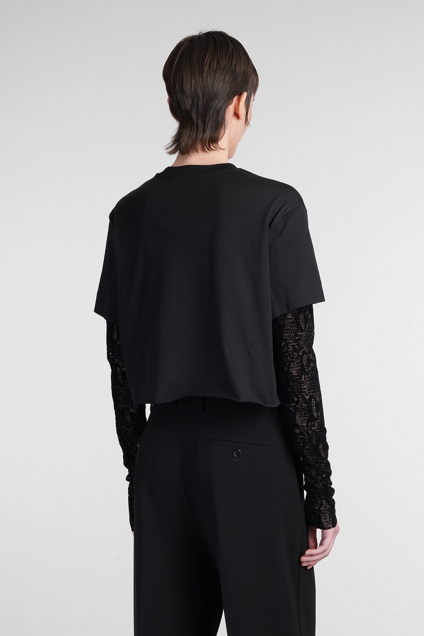Givenchy Overlapped Cropped T-shirt In Cotton And Python Tulle In Black
