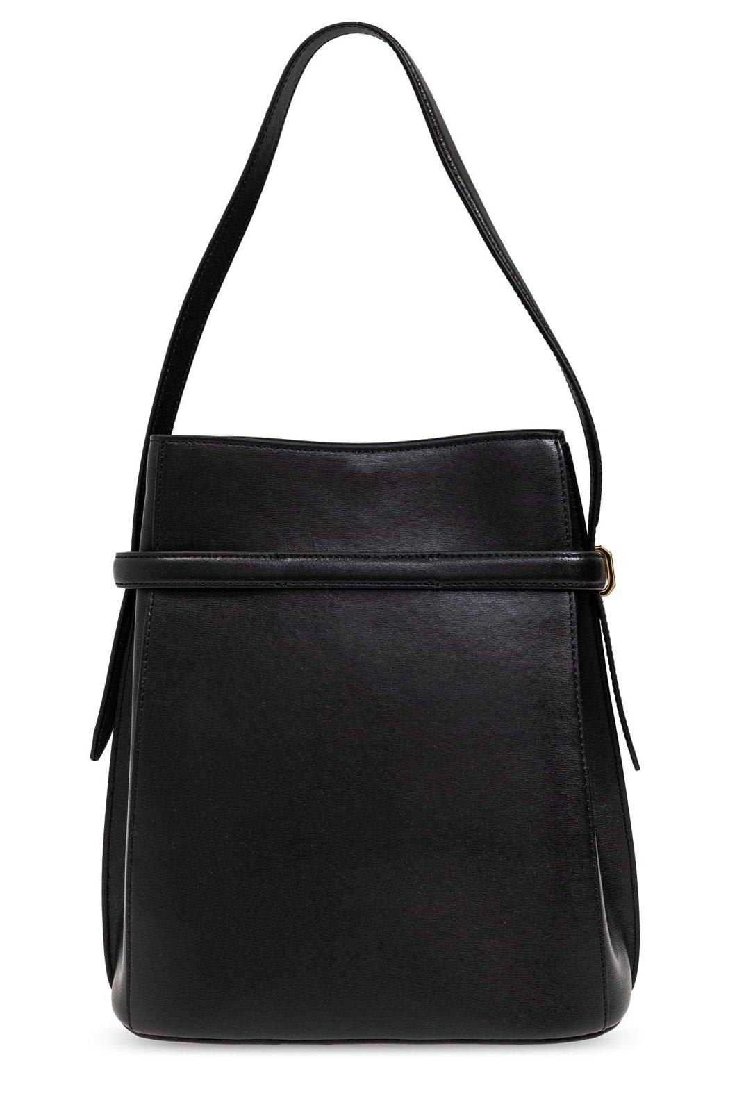 Totême Belted Palmellata Leather Bucket Bag In Black