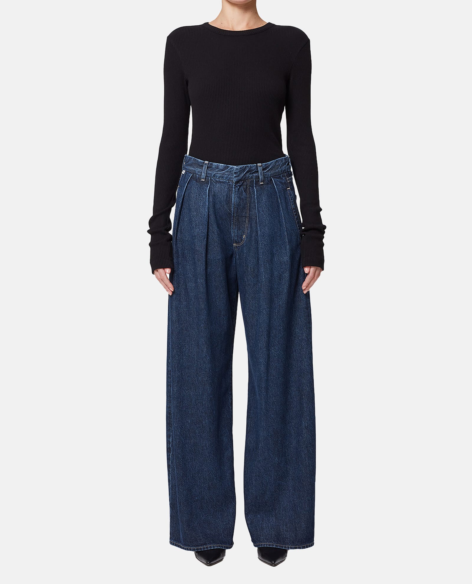 Shop Citizens Of Humanity Petra Pleated Denim Pants In Blue