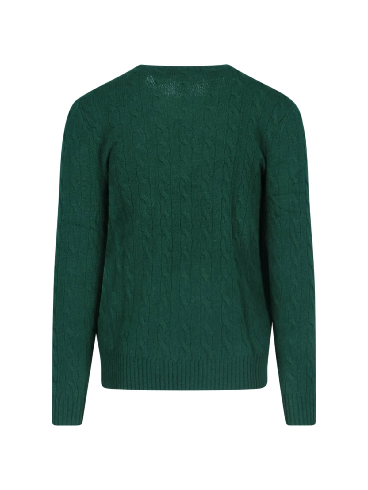 Polo Ralph Lauren Green Cable Knit Crewneck Sweater With Pony Embroidery On The Front In Wool And Cashmere Man