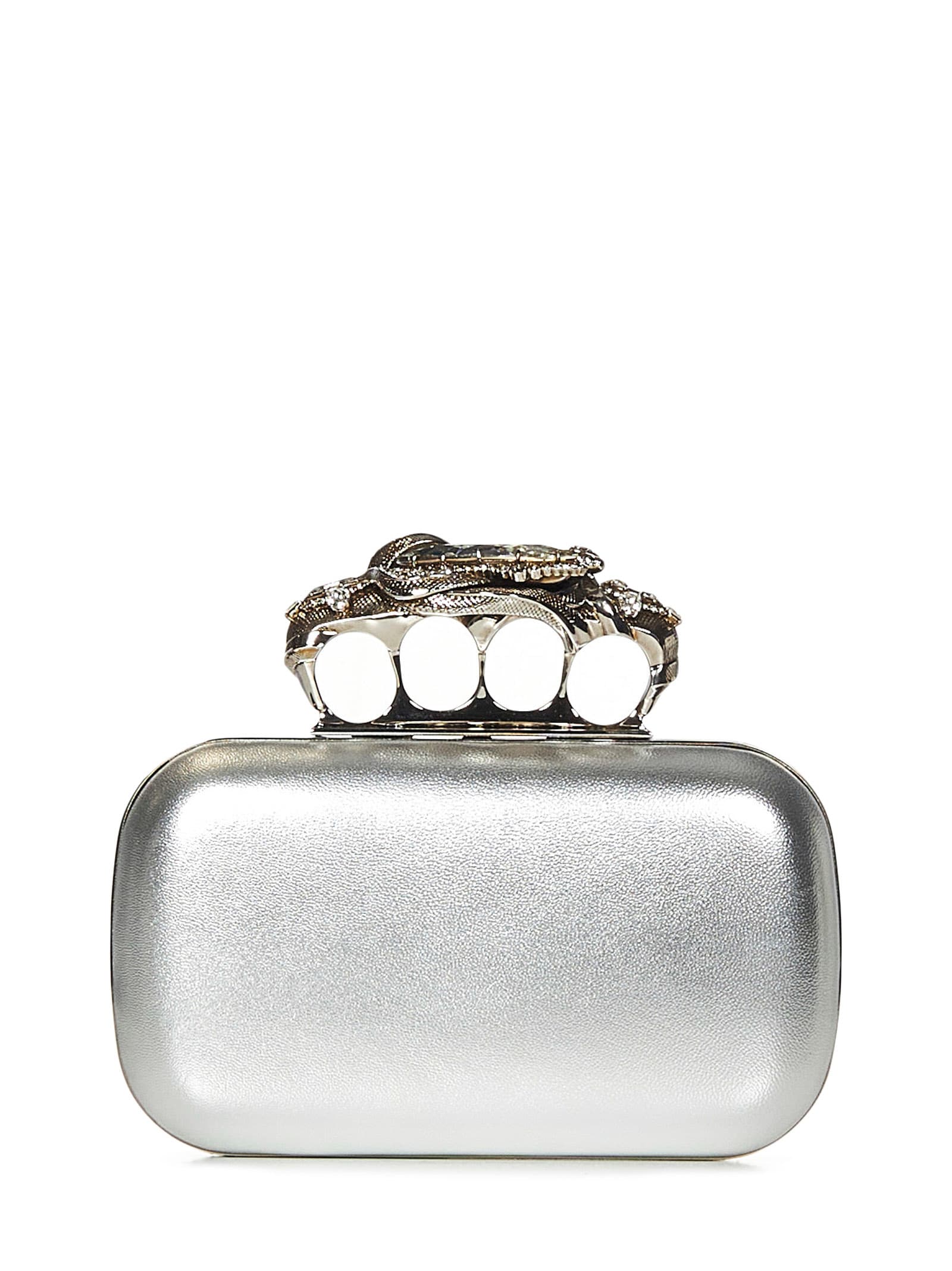 Shop Alexander Mcqueen Snake Knuckle Clutch In Silver