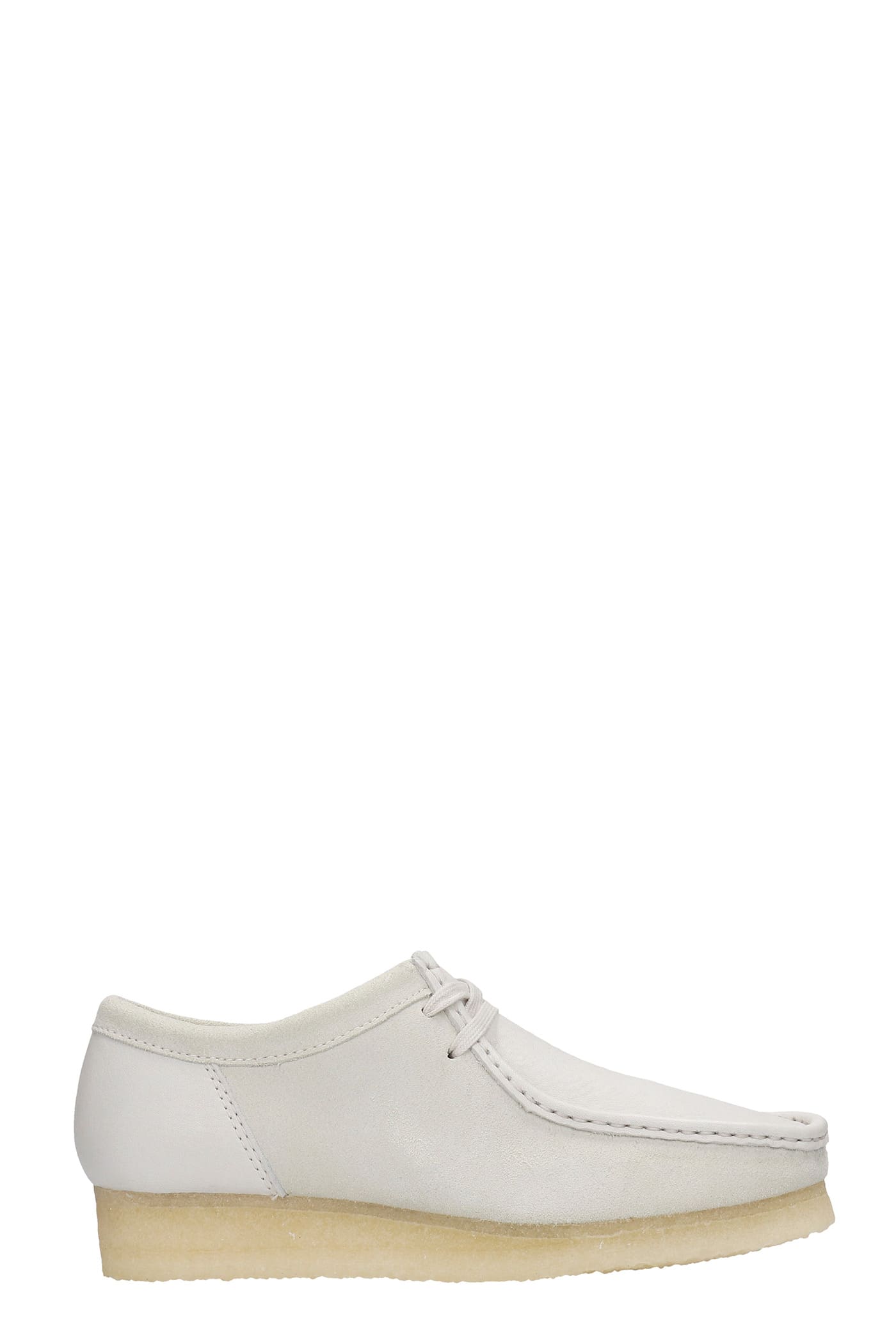 Clarks Wallabee Lace Up Shoes In White Suede And Leather