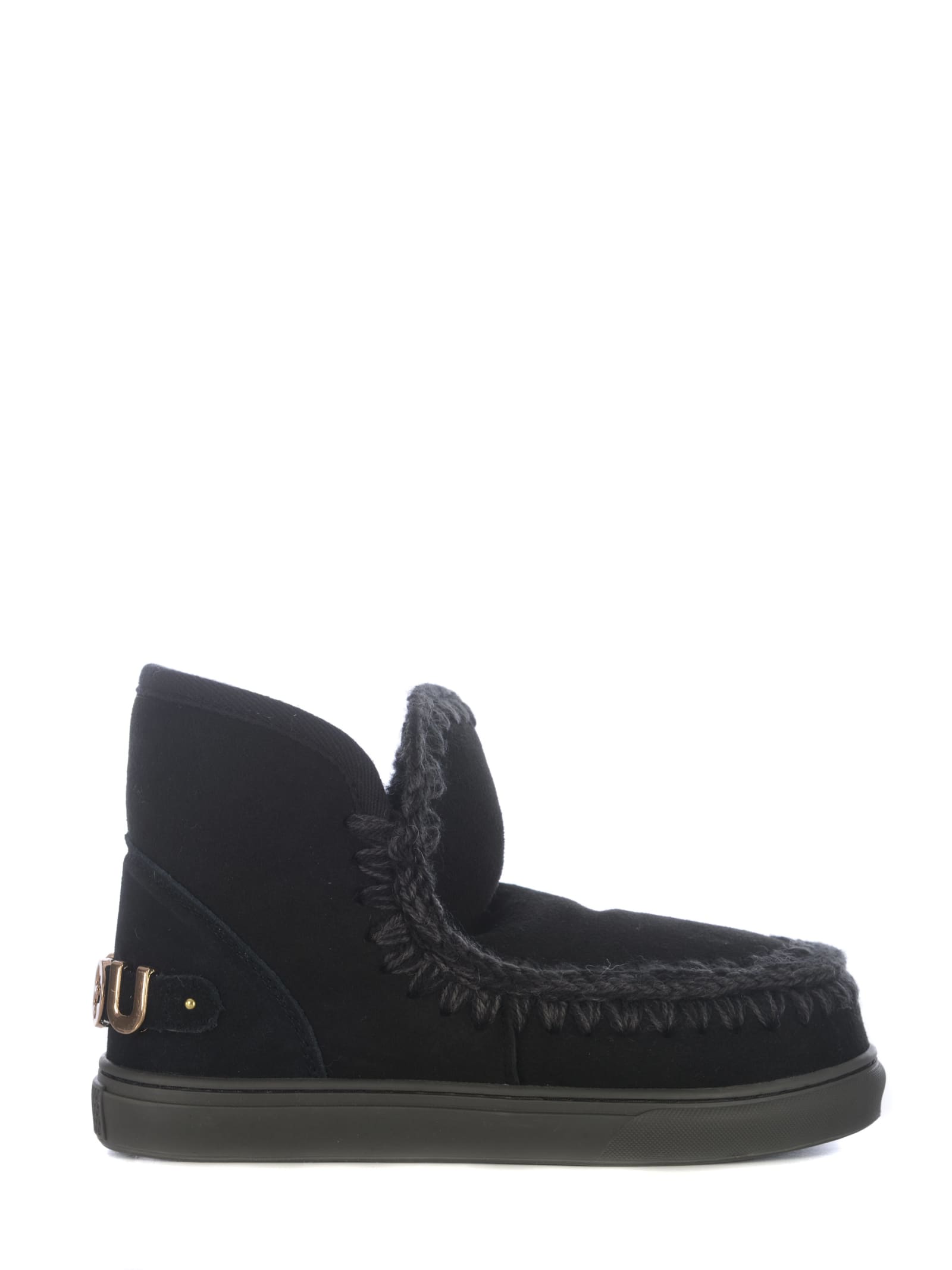 Shop Mou Ankle Boots  Sneakers Big Logo Made Of Leather In Nero