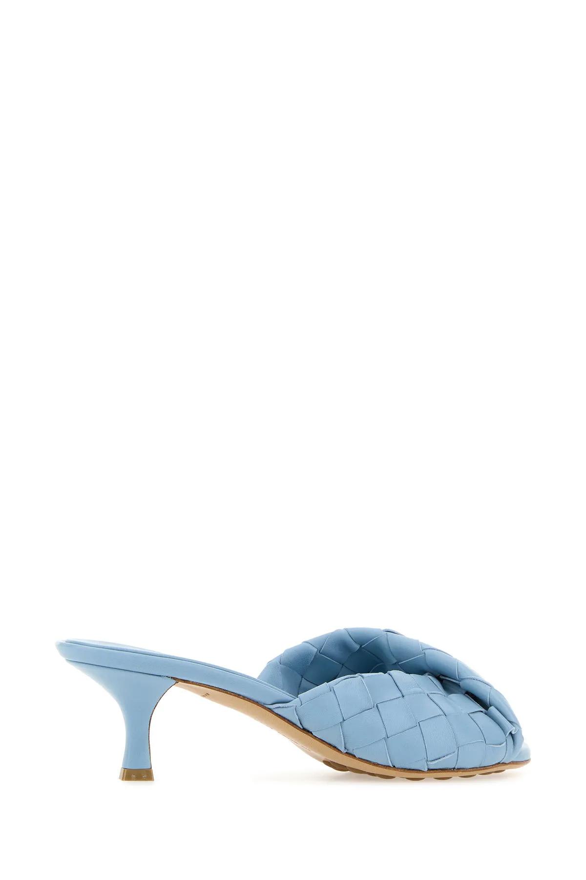 Shop Bottega Veneta Light Blue Leather Blink Mules