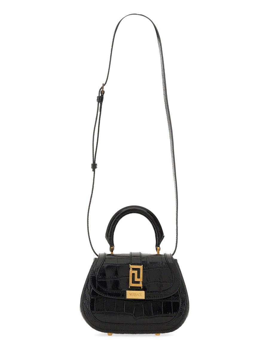 Shop Versace Mini Greek Goddess Bag In Black