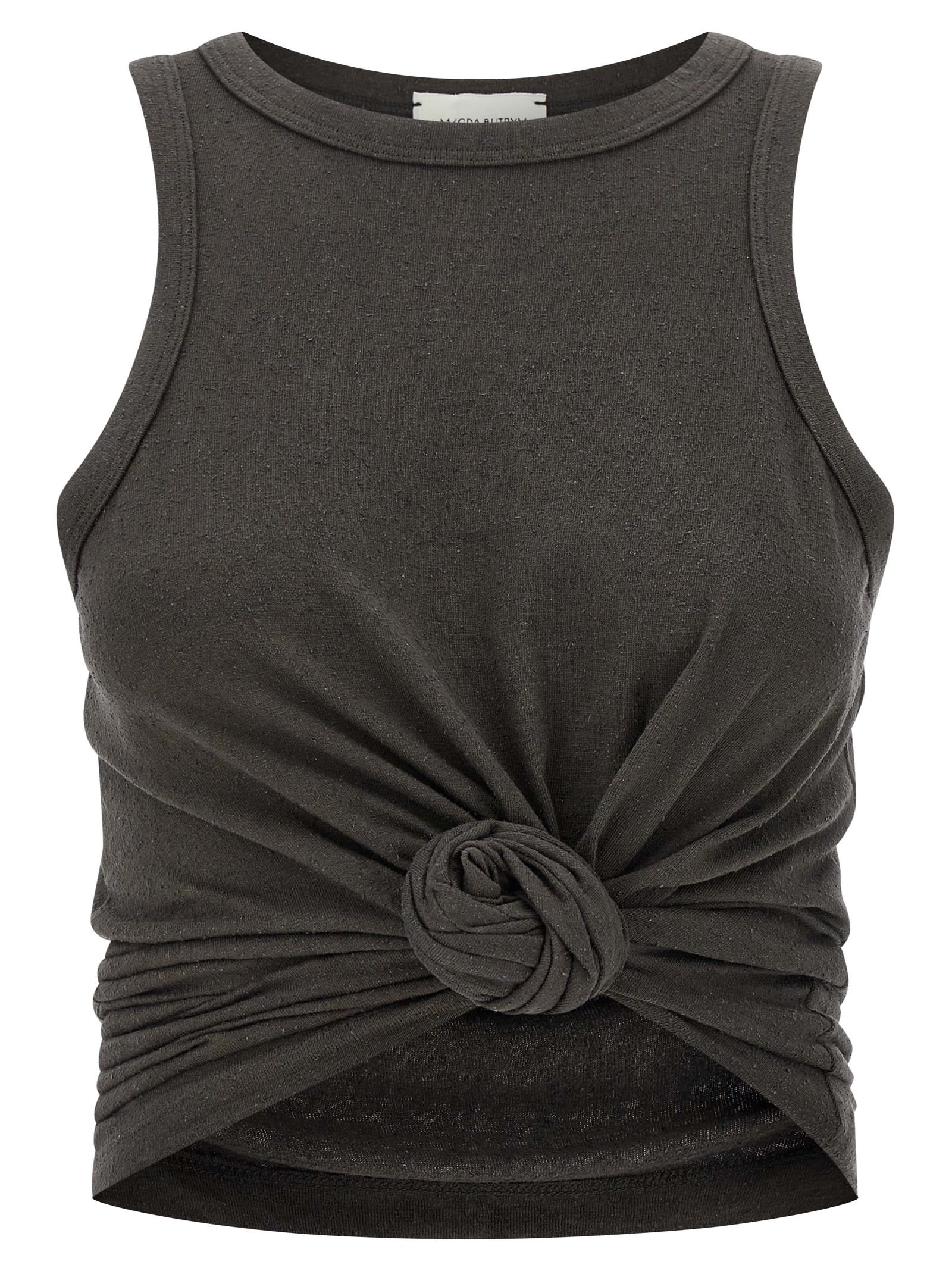 Magda Butrym Knotted Round Neck Sleeveless Textured Top In Gray