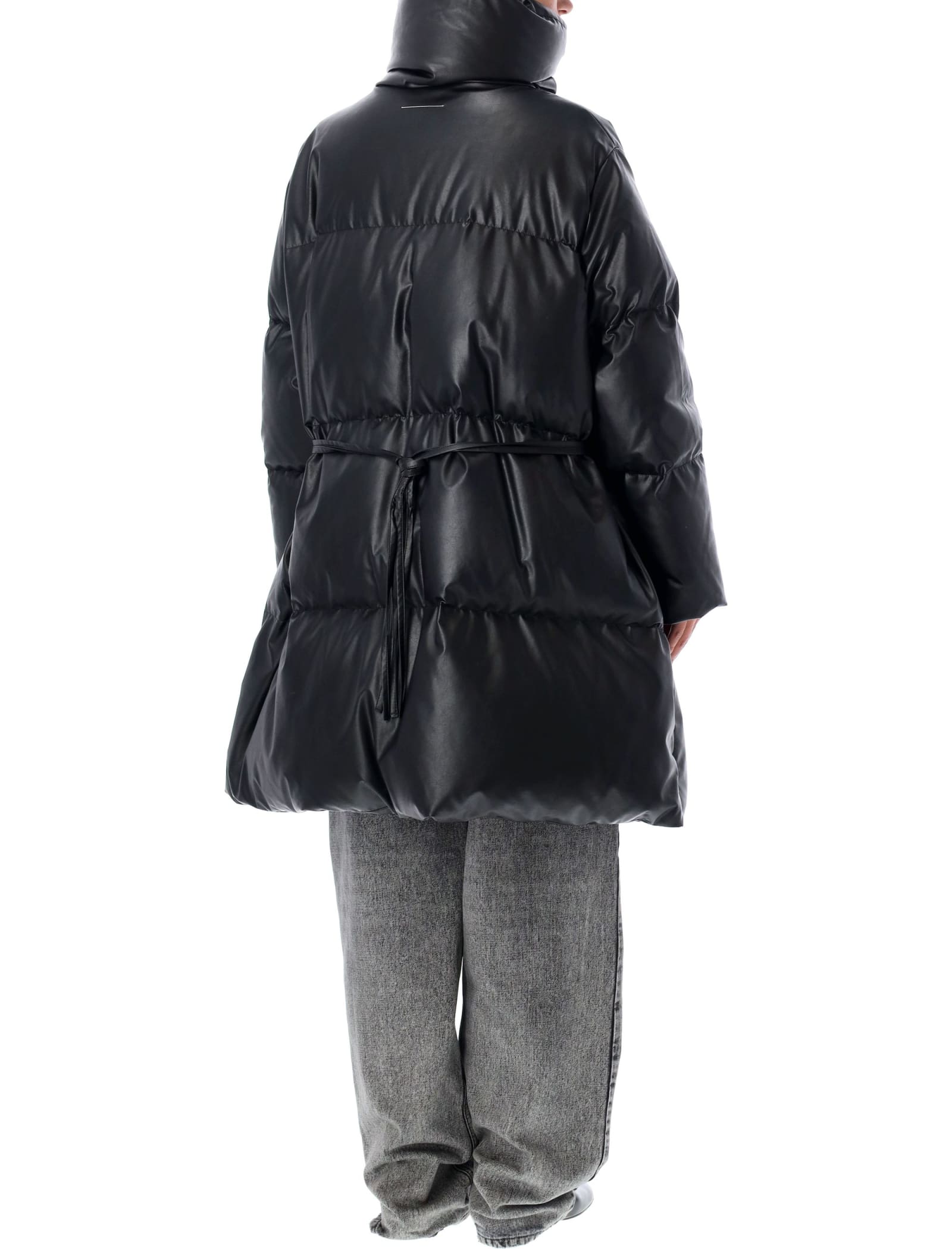 Shop Mm6 Maison Margiela Long Downjacket Eco Leather In Black