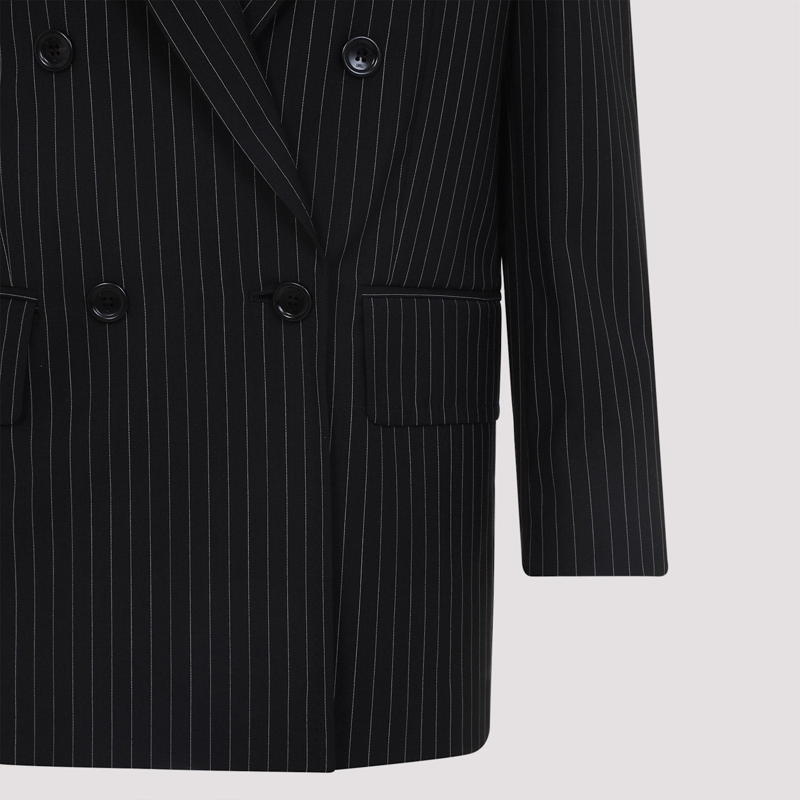 Max Mara Mattia Pinstriped Wool Blazer In Black