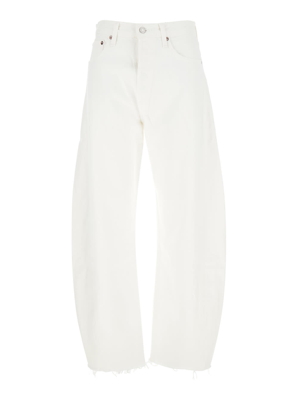 luna White Jeans With Logo Patch On The Rear And Fringed Hem In Denim Woman