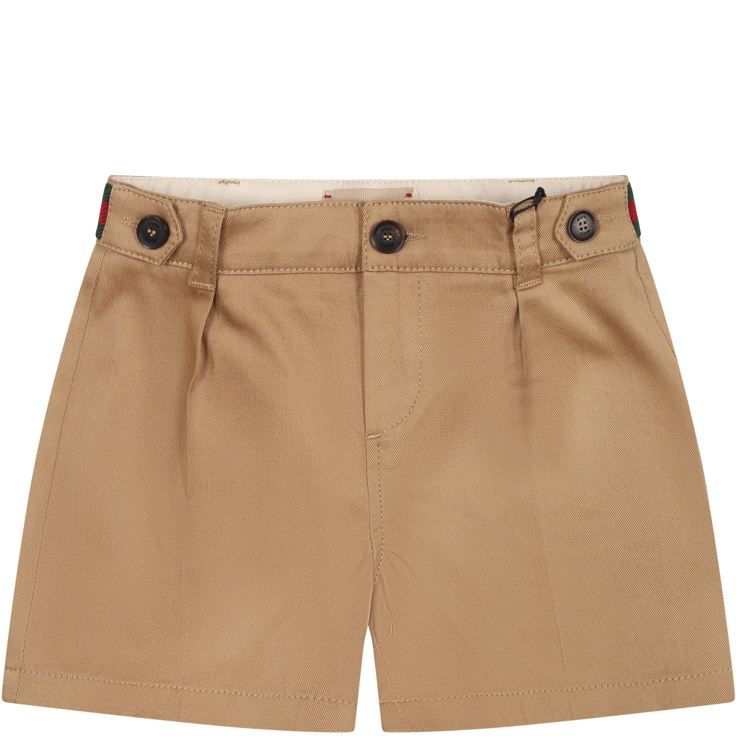 Gucci Beige Shorts For Baby Boy With Web Detail