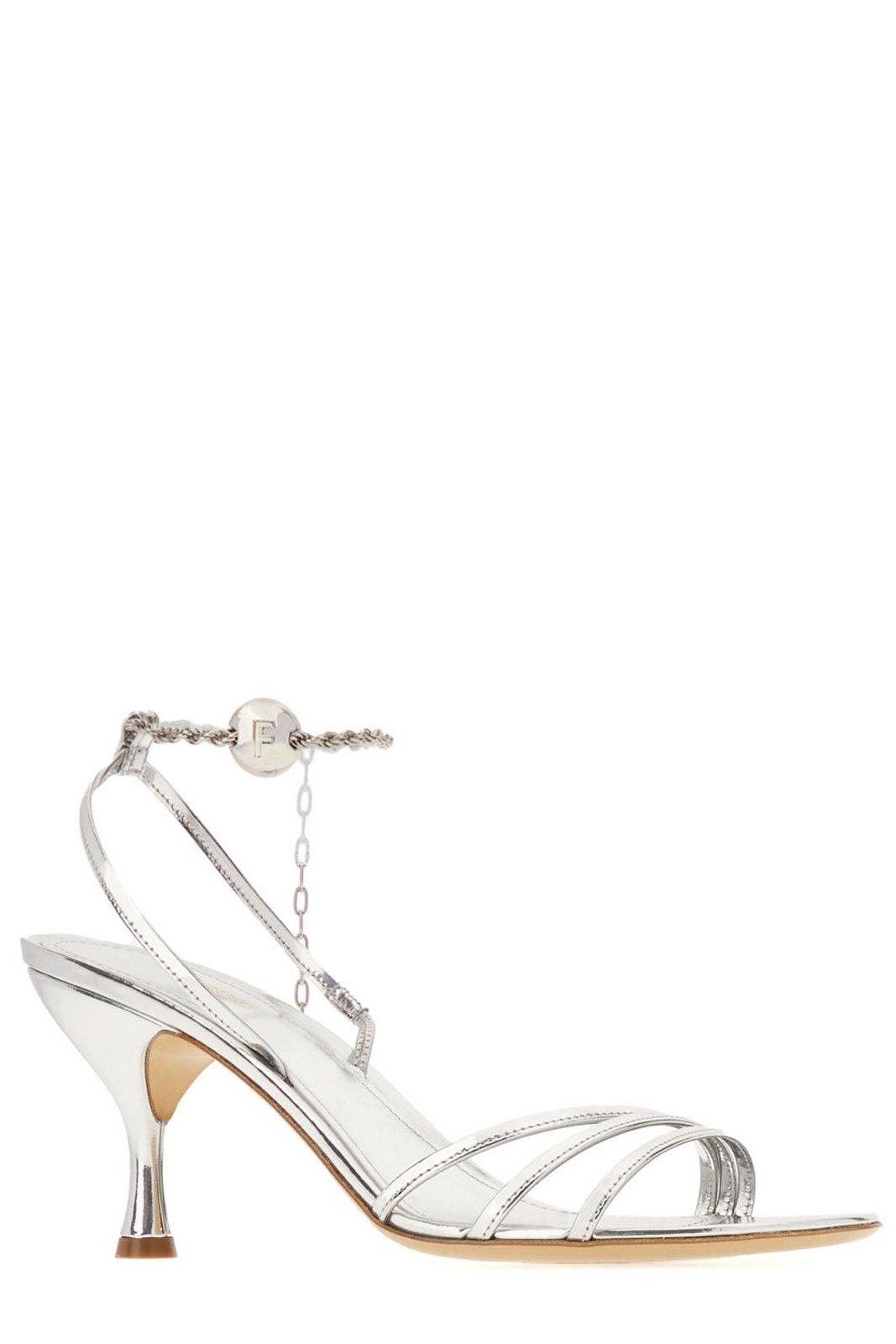 Shop Ferragamo Ankle Chain Sandals In Silver