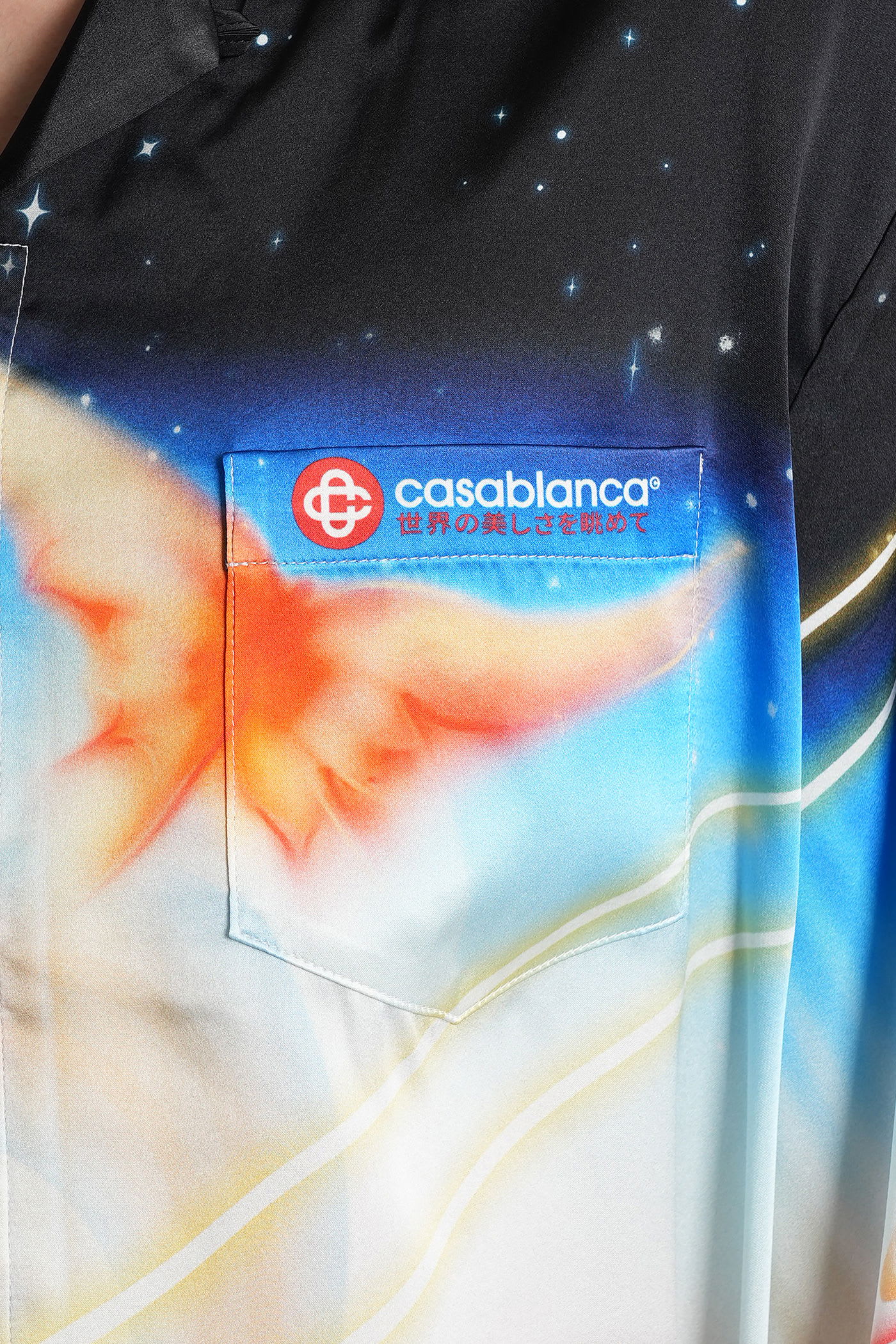 Casablanca Mens Galactic Connection Cuban-collar Graphic-pattern Silk Shirt In Neutral