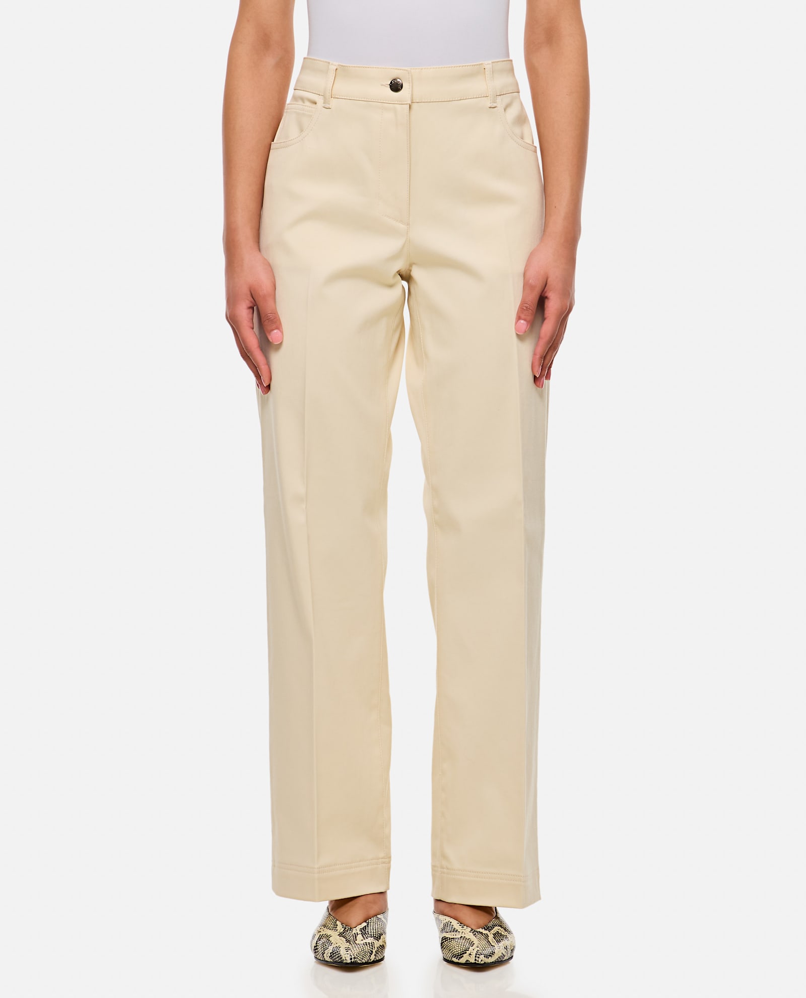 Moncler Sport Trousers With Patch And Elastic Ankle Cuffs In Beige