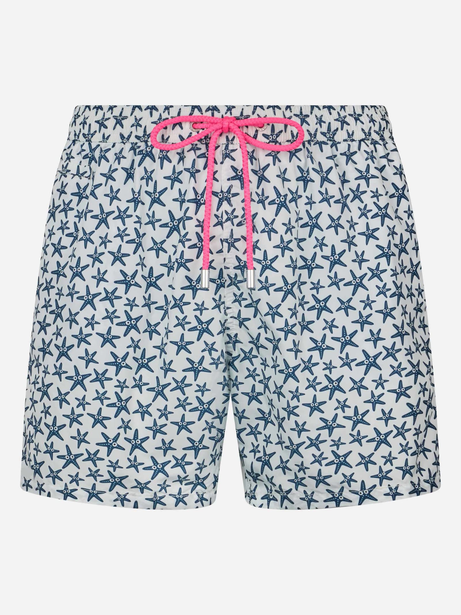 Mc2 Saint Barth Man Lightweight Fabric Swim-shorts Lighting Micro Fantasy With Starfishes Print In White