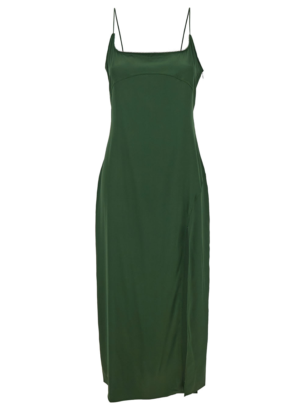 Jacquemus La Robe Notte Midi Green Dress With Logo Detail And Split In Viscose Blend Woman