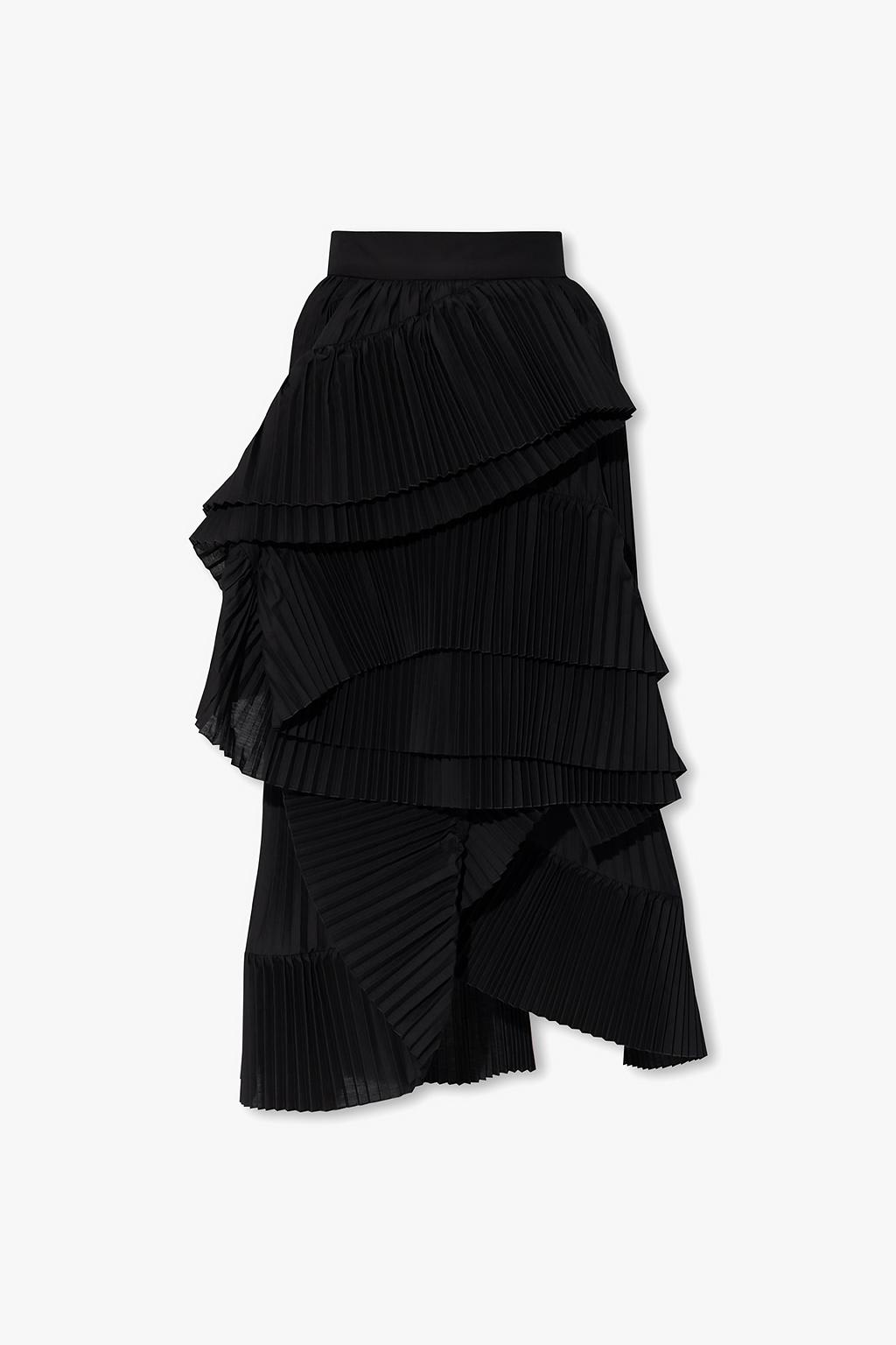 Dries Van Noten Pleated Skirt With Ruffles In Black