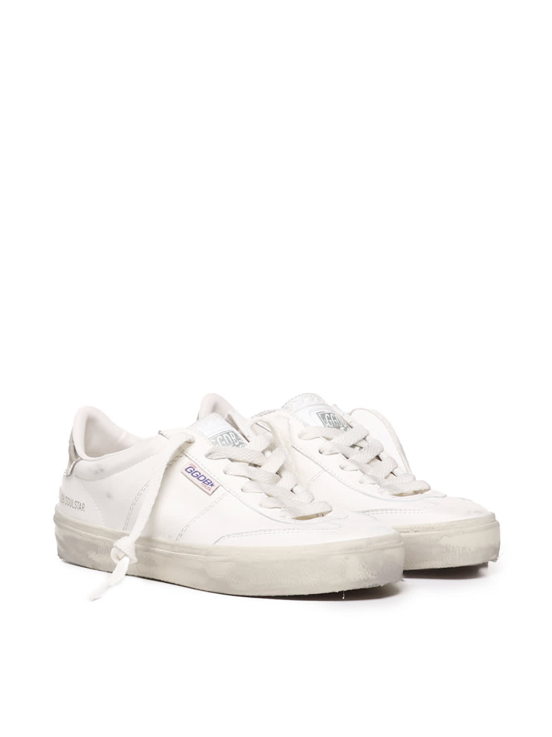 Shop Golden Goose Soul Star Leather Sneakers In White Platinum