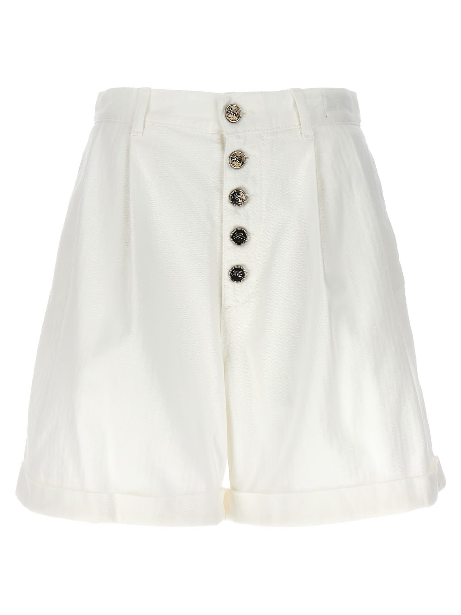 Shop Etro Chevron Bermuda Shorts In Bianco