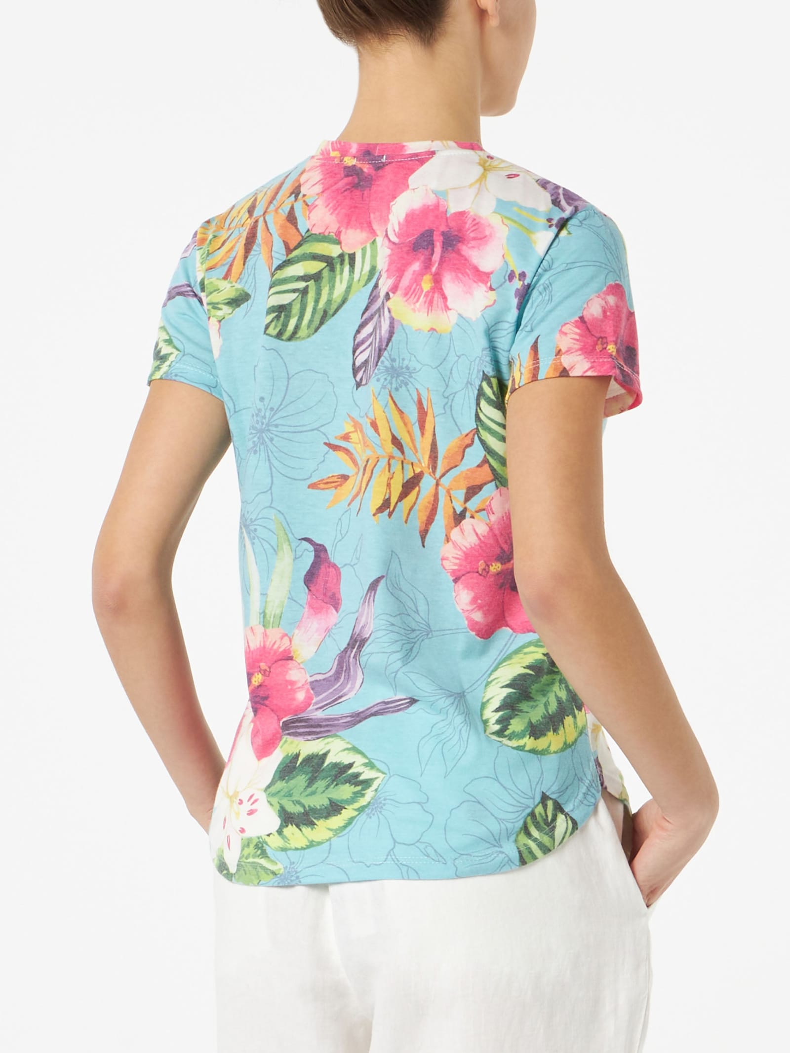 Mc2 Saint Barth Woman Cotton T-shirt With Ibiscus Print